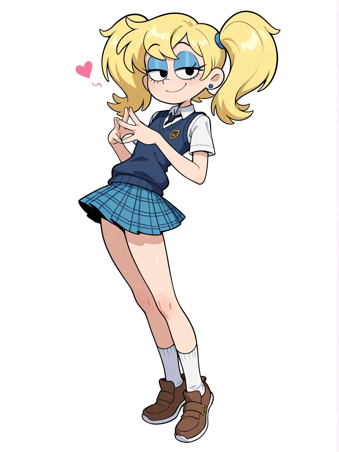 masterpiece,high quality,((Perfect human body)),Realistic Anime,One Girl,futanari,gal,Gal girl,Wavy blonde twin tails,Green Eyes,A worn-out blazer, uniform,Big Breasts,low length,small,classroom,Sit at the table,loose socks,Smirking face,Cute Makeup,