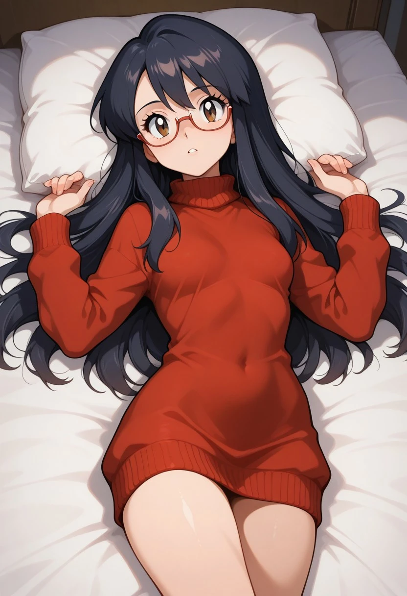 (masterpiece, best quality), (illustration) , (beautiful detailed eyes) ,anime screencap , official art , highres ,
<lora:yorforger:0.7>  ,
YorForger  ,1girl, solo, large breasts , side locks ,
jewelry , sweater dress, red sweater, collarbone, bare shoulders, off shoulder, black pantyhose ,
barefoot ,
<lora:boldline:-0.9> ,
(smile:0.8),(blush:1.0), (cry:0.95), (half closed eyes open:1.05) , (open mouth:0.75) , (tongue out:0.5) , (saliva:0.75), (wet:0.8) ,
(dakimakura:0.6) , girl lying on back , looking up at viewer,