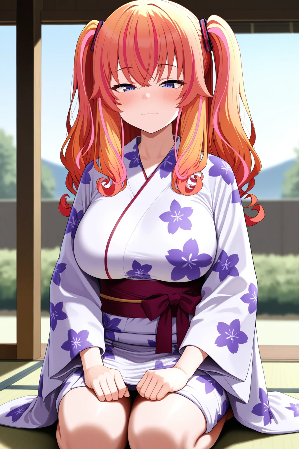 masterpiece, best quality, amazing quality, very aesthetic, absurdres, ultra detailed,
<lora:il_contrast_slider_d1 (ЦÐÐТ ÐÐРТÐÐÐÐ):-0.8>
<lora:Makina Agatsuma:0.8> makina_agatsuma, 1girl,
blurry background, indoors, seiza, kneeling, traditional, japanese kimono, tatami, room, peaceful, serene, elegant, relaxed, hair ornament, outdoors, blue sky, garden,
large breasts,
jyojifuku, yukata, kimono, floral print, hair ornament, wide sleeves,