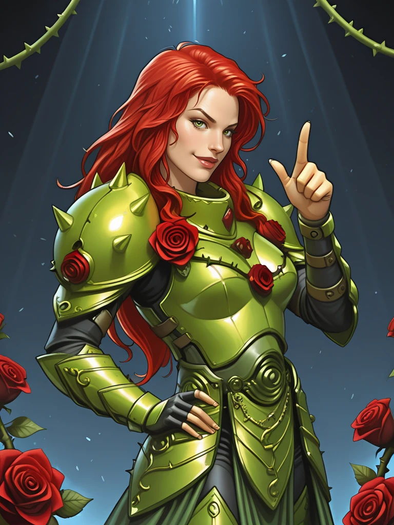 <lora:Tepet_Ejava_-_The_Roseblack__Exalted:0.7>
tepetejava,,long hair, red hair, green eyes,,armor, shoulder armor,,roses, thorns
smiling, dance victory
dancing disco, disco, solo, one hand pointing to the sky, one hand on hip,
