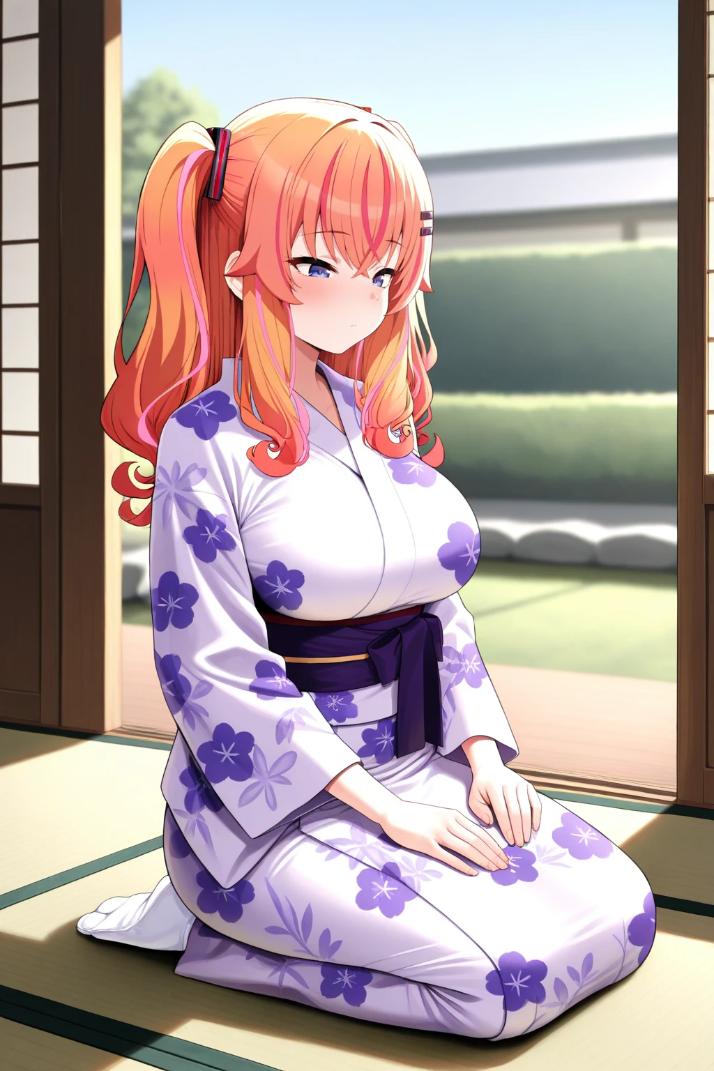 masterpiece, best quality, amazing quality, very aesthetic, absurdres, ultra detailed,
<lora:il_contrast_slider_d1 (ЦÐÐТ ÐÐРТÐÐÐÐ):-0.8>
<lora:Makina Agatsuma:0.8> makina_agatsuma, 1girl,
blurry background, indoors, seiza, kneeling, traditional, japanese kimono, tatami, room, peaceful, serene, elegant, relaxed, hair ornament, outdoors, blue sky, garden,
large breasts,
jyojifuku, yukata, kimono, floral print, hair ornament, wide sleeves,