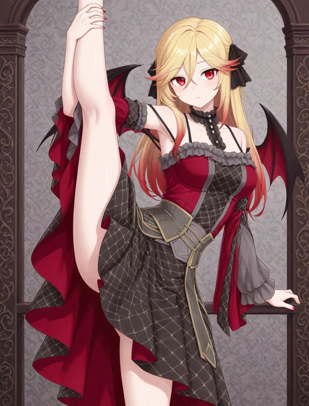 <lora:vampire_fraulein_XL_illustrious-noob_v1:1> 1girl, vampire fraulein, goth fashion, standing split,, best quality, masterpiece, high quality,  highres, absurdres ,<lora:NoobV065sHyperDmd:1>