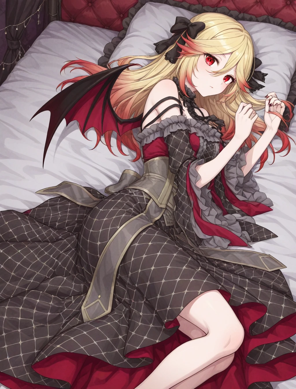 <lora:vampire_fraulein_XL_illustrious-noob_v1:1> 1girl, vampire fraulein, goth fashion, on side,, best quality, masterpiece, high quality, highres, absurdres ,<lora:NoobV065sHyperDmd:1>