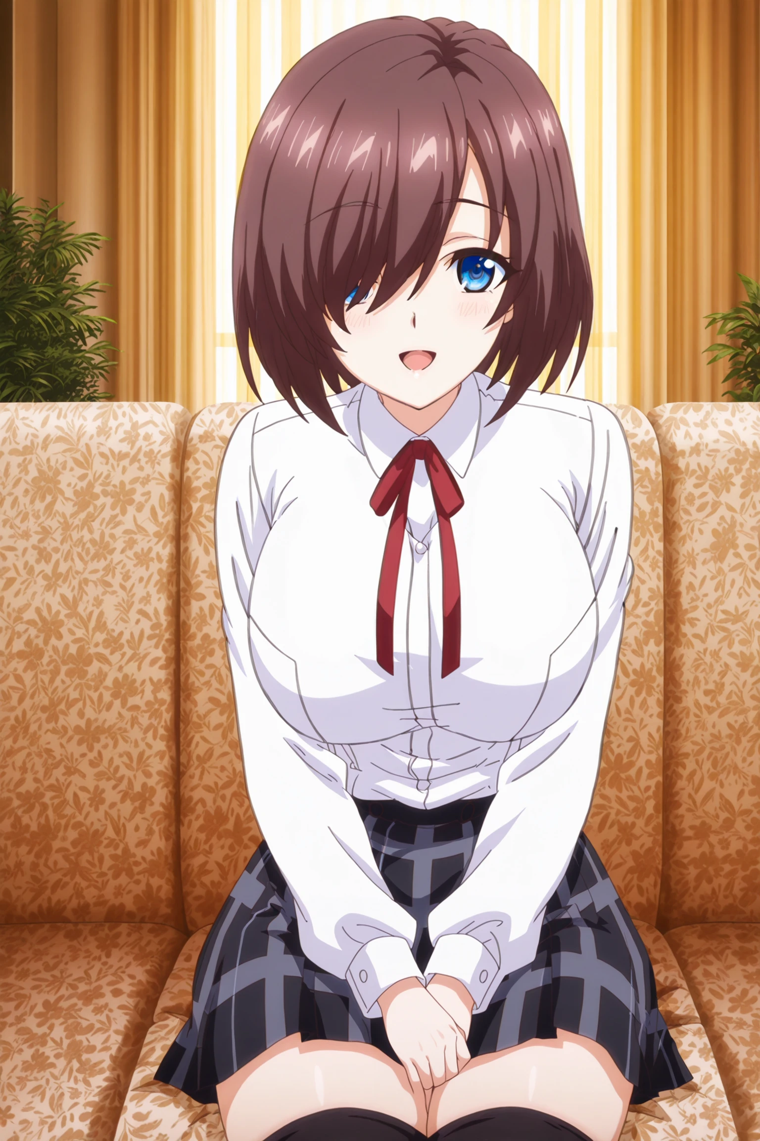  Chisa,brown hair,short hair,medium breasts, brown eyes,hair between eyes, bangs, 
BREAK ((collared shirt, (white shirt:1.2), long sleeves, pleated skirt, blue skirt, black pantyhose:1.5)) 
BREAK kneeling,indoors,implied fingering,fingering,hand under clothes,breast grab,pussy juice,heart,motion blur,panting,saliva,sound effects,
BREAK (masterpiece:1.2), best quality, high resolution, unity 8k wallpaper, (illustration:0.8), (beautiful detailed eyes:1.6), extremely detailed face, perfect lighting, extremely detailed CG, (perfect hands, perfect anatomy),