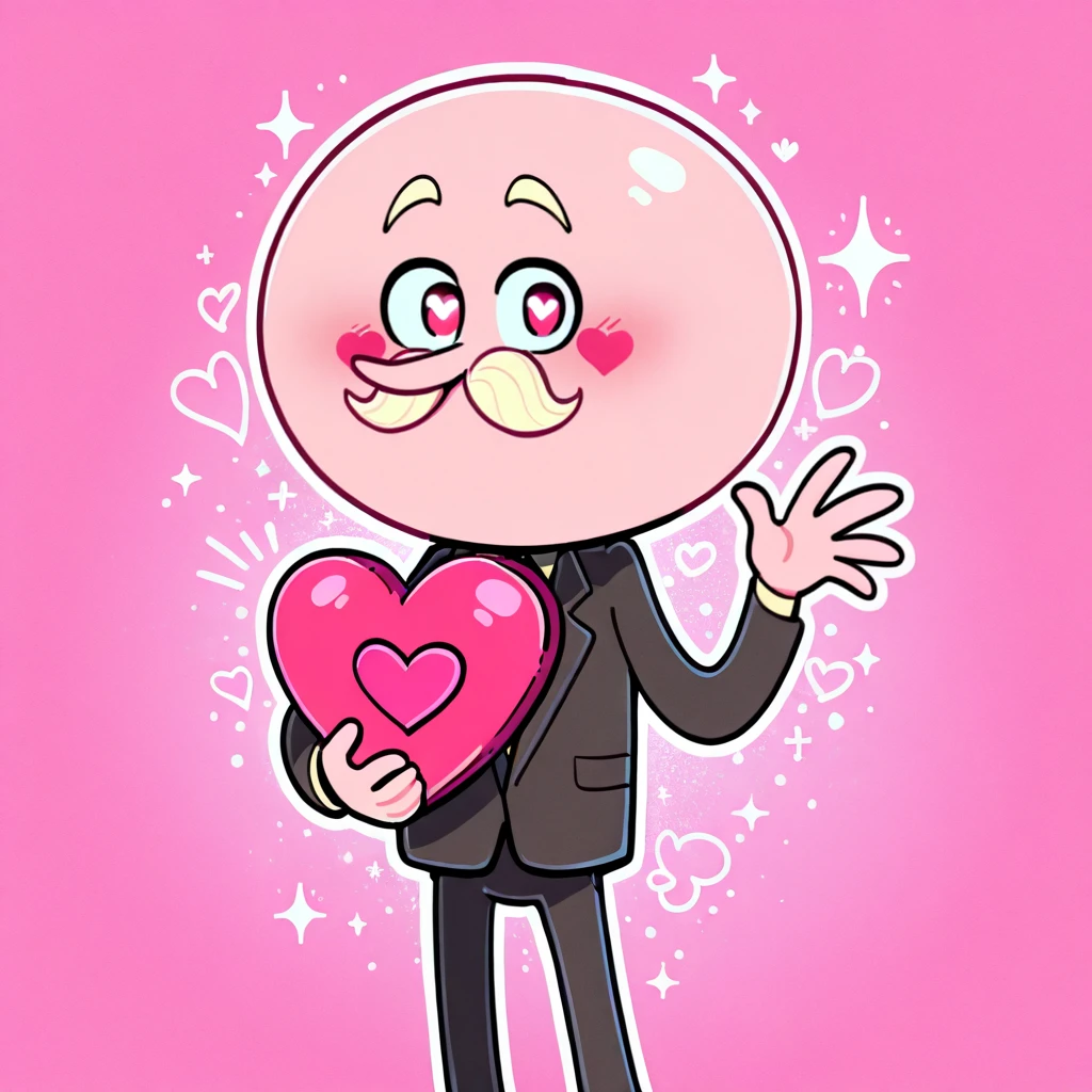 masterpiece, best quality, 1male, pops maellard, suit, mustache, bald, standing, heart eyes, waving at viewer, holding heart, heart plushie, pink background, sparkles, glittery clothing, art by vimhomeless
<segment:yolo-Face.pt,0.2,0.5//cid=11> smug, smug grin, detailed eyes
<segment:yolo-Hand.pt,0.2,0.5//cid=12> detailed hands, detailed feet, anatomically correct