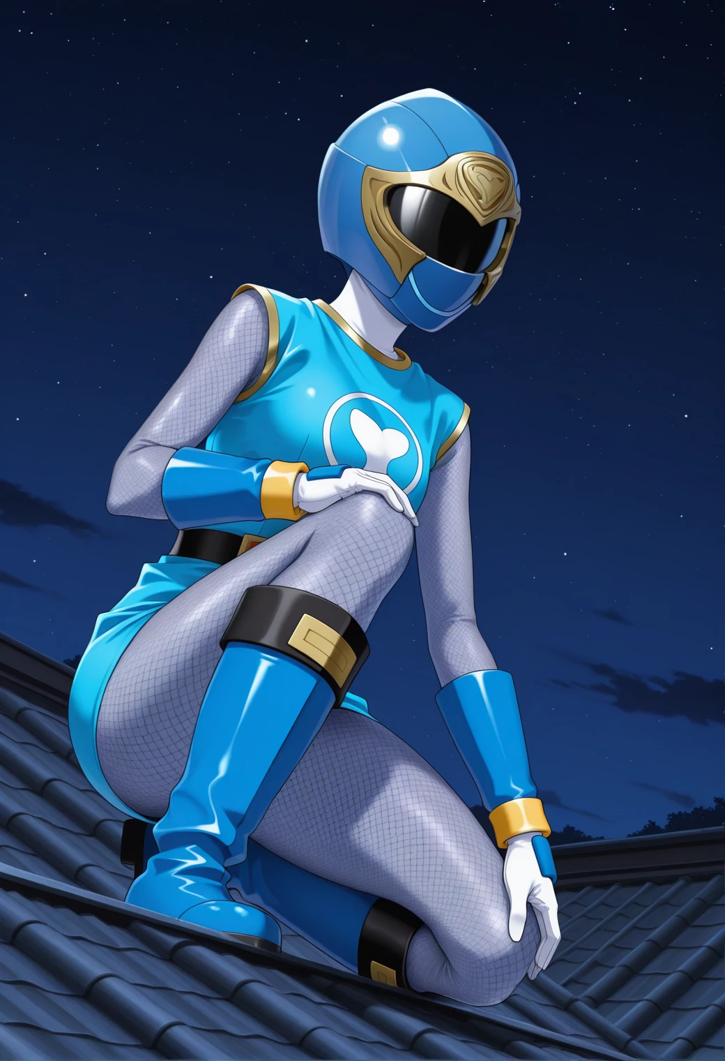 1 girl, Solo, ((Full face helmet with no exposed face and head hair)), hurricane blue, (Thick and intricate lines drawn on the chest), Lines on the sides of the suit, a belt, The suit is blue with long gloves and boots are white,ultra miniskirt,(no stocking:1.2), (Very shiny helmet and suit), Three-dimensional helmet,Perfect balance,Highly detailed CG Unity 8K wallpaper, Perfect Lighting, masutepiece,Best Quality, 超A high resolution,4K,Ultra-detailed, Photography, 8K, nffsw, hight resolution, absurderes:1.2, Kodak Portra 400, Film grain, Lens Flare,professional photograpy, ((Anatomically correct)), outdoor,japanese garden,blue sky,(spread legs,fighting pose:1.4),large breasts,cleavage,erected nipples,cameltoe,from below,(sweat:1.2),pussy focus