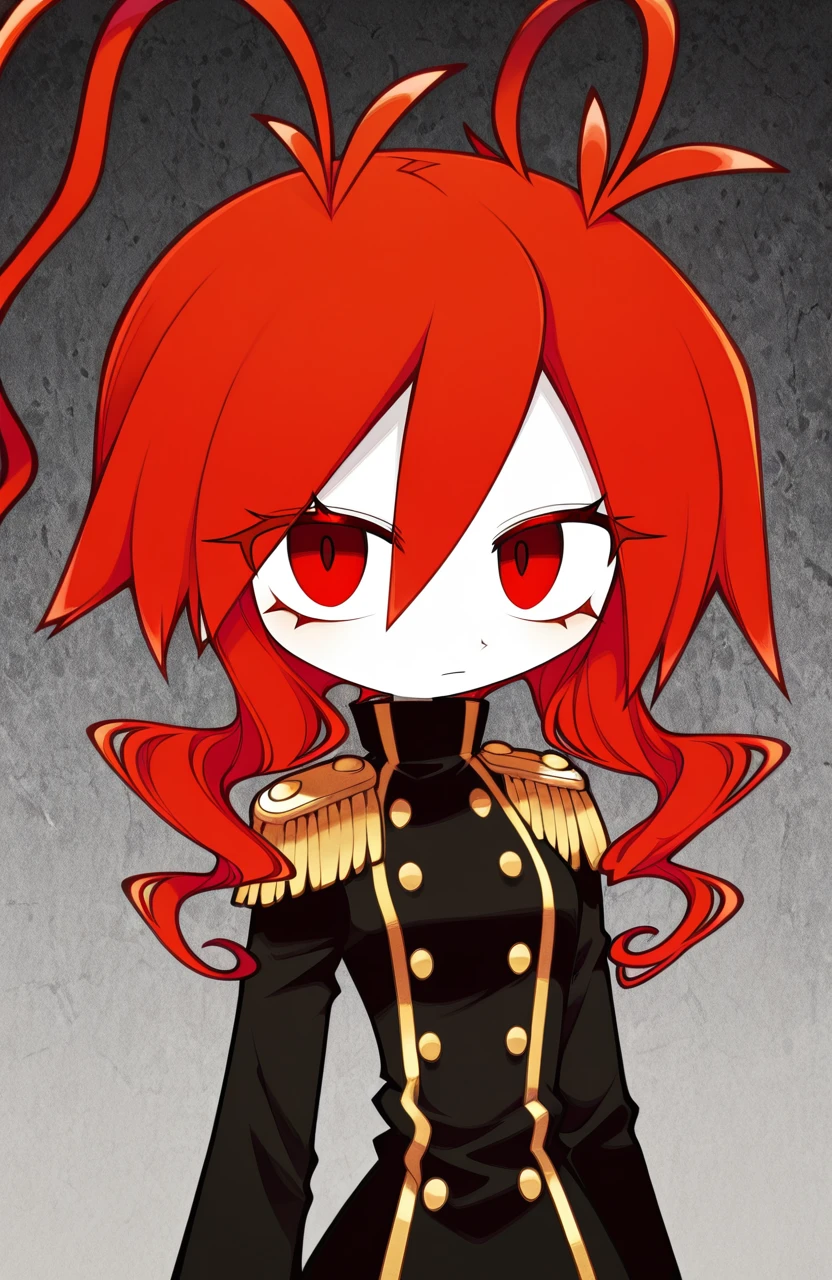 masterpiece,best quality,amazing quality,very aesthetic,absurdres,newest,score_9_up,(score_8_up),score_7_up,detailed face,detailed eyes,Highest Quality,perfect eyes,ultra-detailed,amazing quality,very aesthetic,perfect composition,intricate details,absurdres,<lora:LobcoOkegomV2:1>,lobco \(funamusea\),lobcoOkegom,1girl,antenna hair,black jacket,double-breasted,drill hair,epaulettes,eyelashes,hair between eyes,high collar,jacket,long hair,military,military uniform,pale skin,red eyes,red hair,solo,twin drills,uniform,dynamic pose,dynamic angle,<lora:OkegomStyle:0.8>,funamuseastyle,