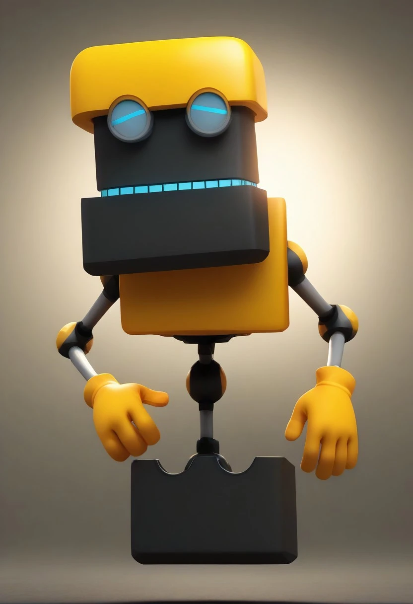 score_9, (best quality, high resolution, 8k Ultra HD, cinematic lighting), Cubot, yellow robot, two gray-framed and pupil-less light blue eyes, yellow gloves, black square head with a yellow square cap on top of head, ultra-detailed, high quality, masterpiece, smooth lighting, BREAK outside, Rich, Detailed background, ambient light