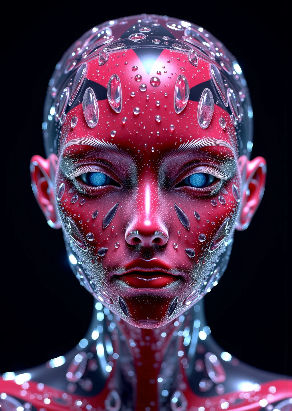 frozen nature, Incorporate elements like flowers, leaves, animals, and other natural patterns to create a unique and intricate design, symmetrical,perfect_symmetry, subsurface scattering, transparent, translucent skin, glow, bloom, Bioluminescent liquid,3d style,cyborg style,Movie Still, warm color, vibrant, volumetric light