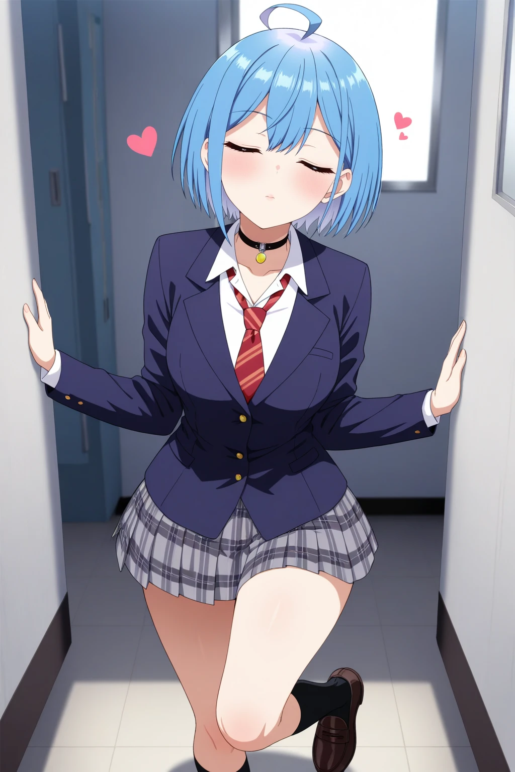 masterpiece, best quality, amazing quality, very aesthetic, absurdres, ultra detailed,
<lora:il_contrast_slider_d1 (ЦÐÐТ ÐÐРТÐÐÐÐ):-0.8>
<lora:Himari Inuzuka:0.8> himari_inuzuka, 1girl,
blue eyes,short hair,ahoge,choker,gray skirt,black socks,plaid skirt,striped necktie,white shirt,red necktie,pleated skirt,loafers,black choker,blue jacket, \ndetailed eyes, one eyes closed,\nblowing kiss, looking at viewer, heart, tilt head,\ndetailed background, schools corridor, dynamic shot,
