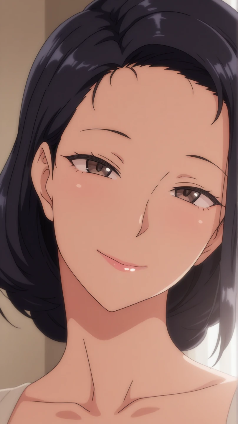 (((50 years old woman))) , ((しわのある肌:1.2)), masterpiece , modern, Verism, masterpiece, super detail, best quality, 4K , A beautiful woman, black hair, long hair, She has his mouth wide open, showing a very surprised expression.