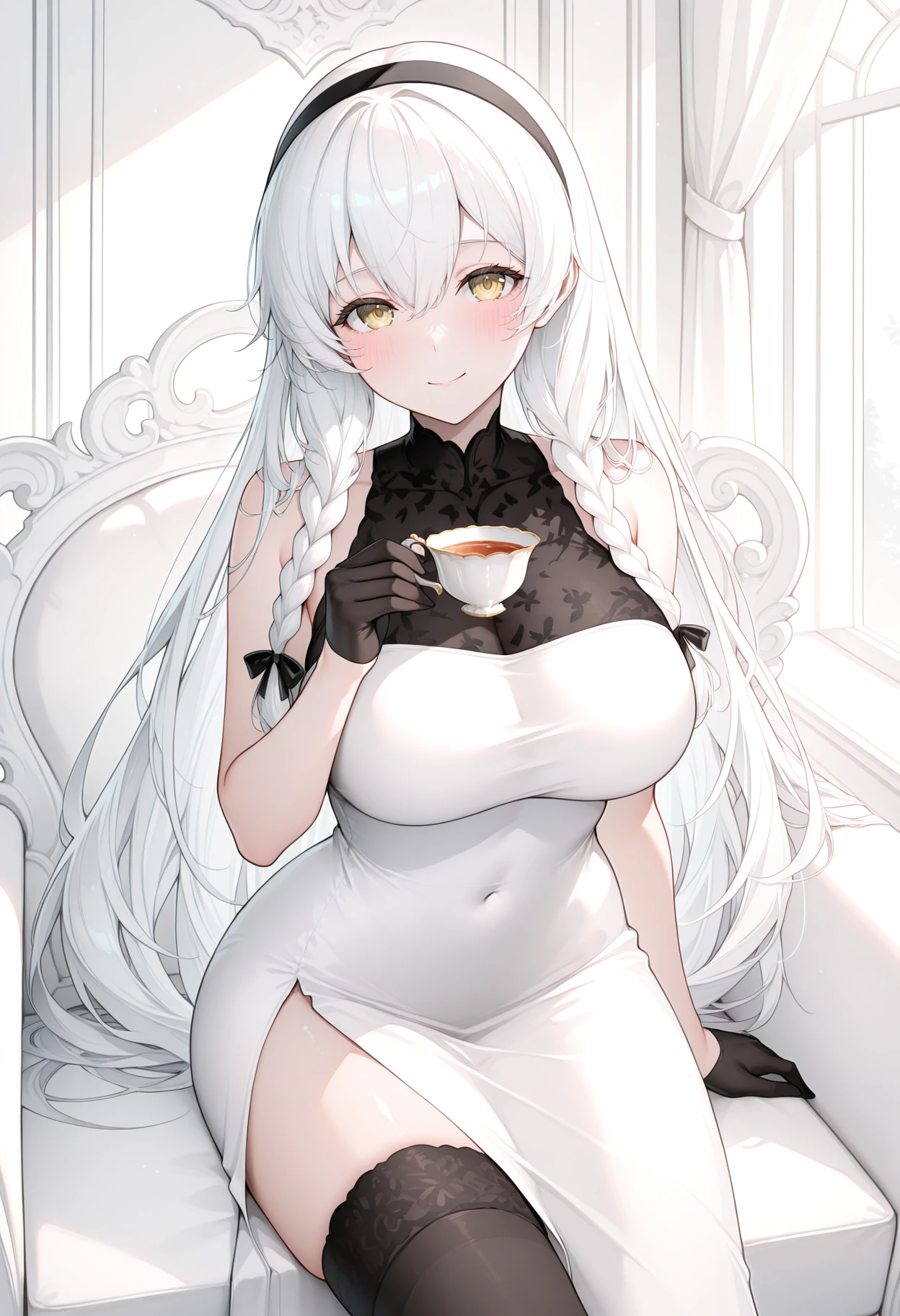 highest quality High resolution one young beautiful woman red eyes beautiful white hair medium perm cute soft girl Cat ear Seductive naked cow pattern underwear church nun cowgirl cosplay magic monastery robe breastfeeding service The huge breasts of a virgin killer with amazing charm Sexless breast milk gasp incest Estrus face bbw