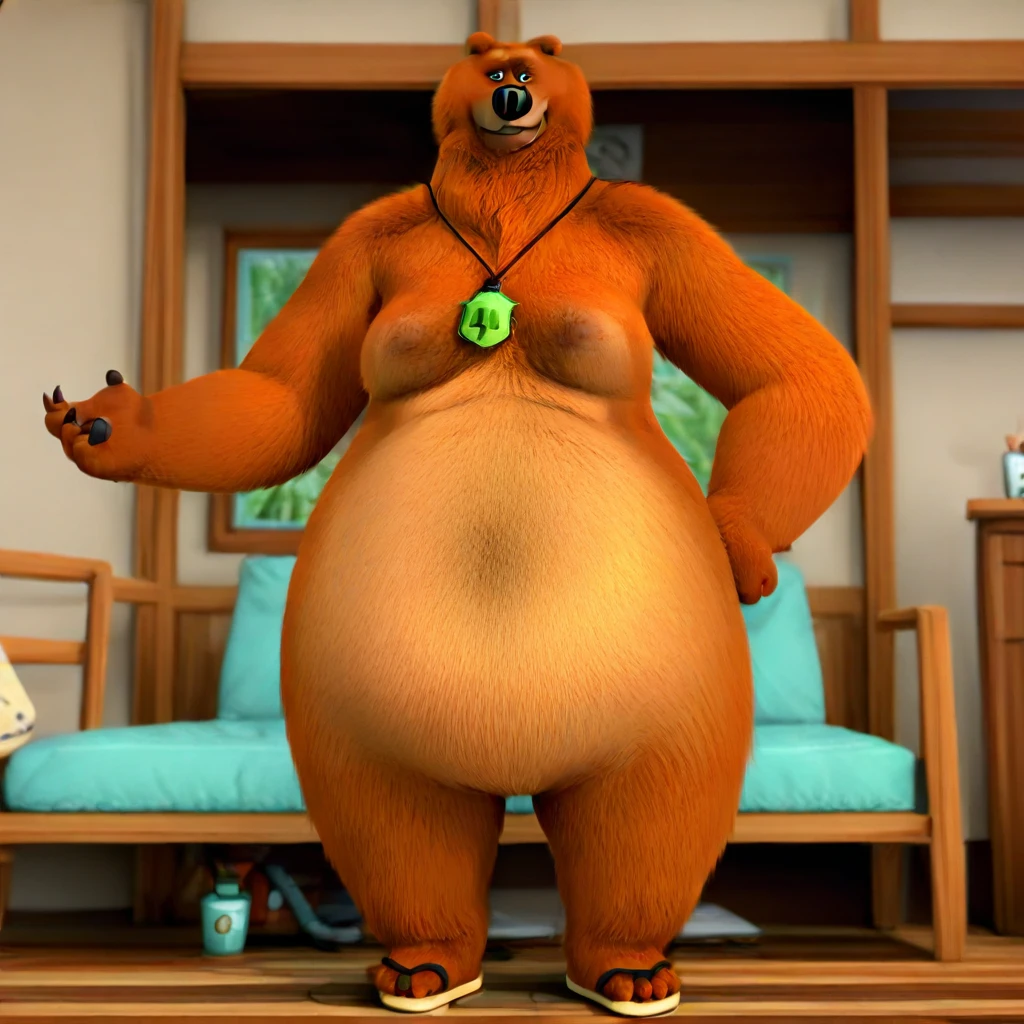 male bear, fat, obese, tight suit, in a chair, big pec, male