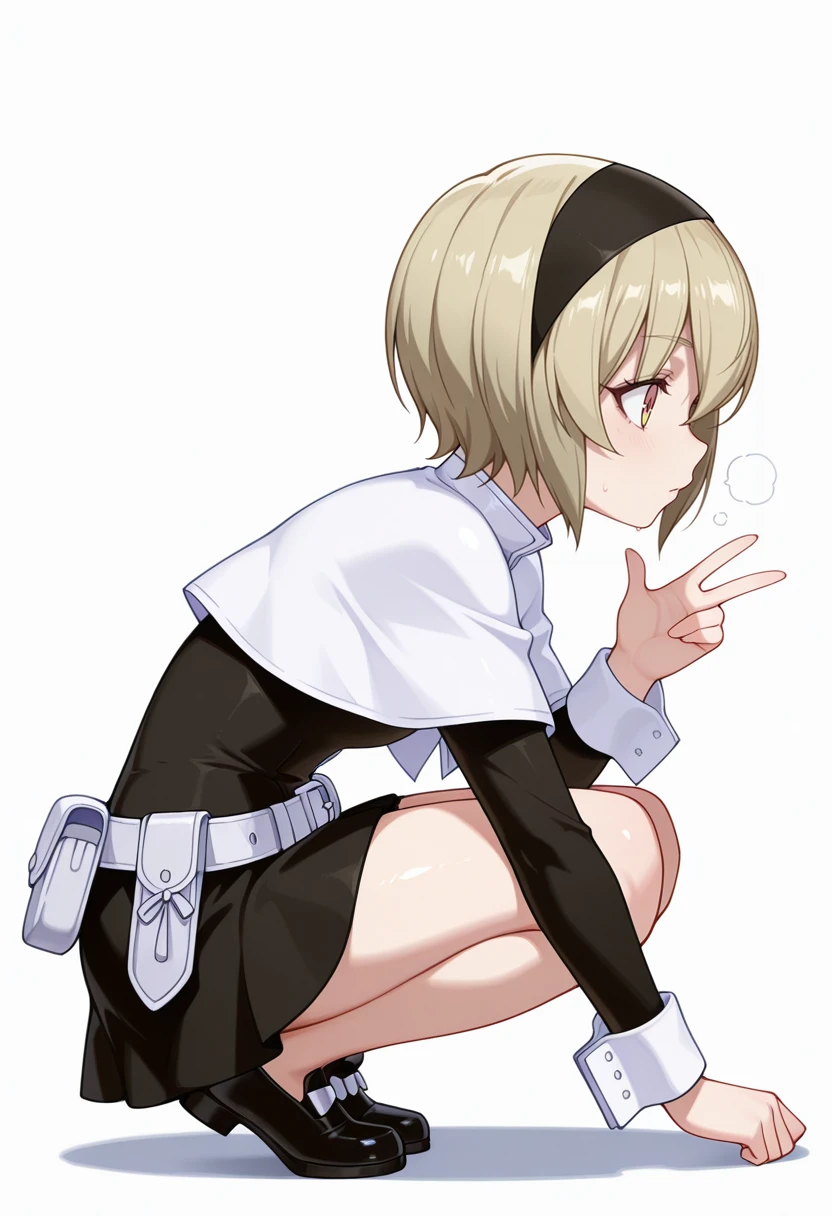 <lora:M1911_Girls_Frontline:1> m1911, american flag tie, blue_eyes, blonde_hair, short_hair, bangs, gloves, jacket, shirt, ahoge, pleated_skirt, belt, black footwear, thighhighs