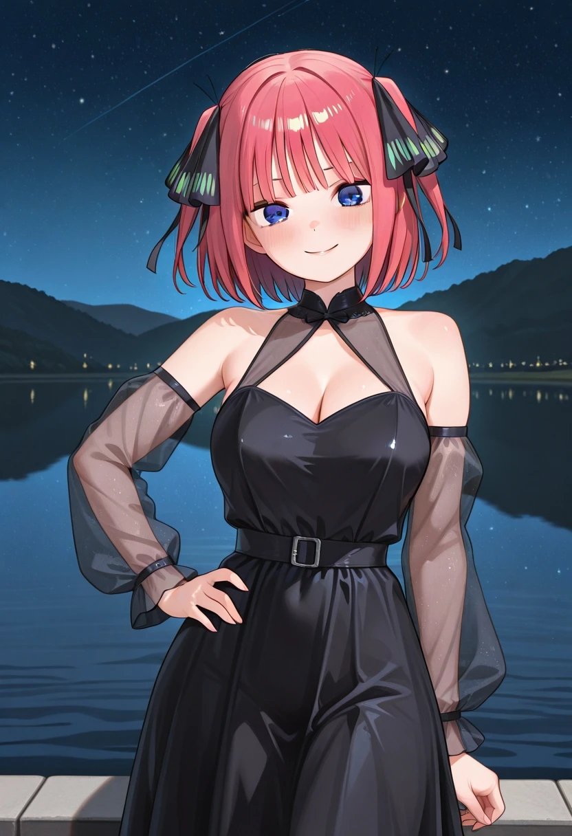 Black Off-Shoulder Satin Dress (IL) V1