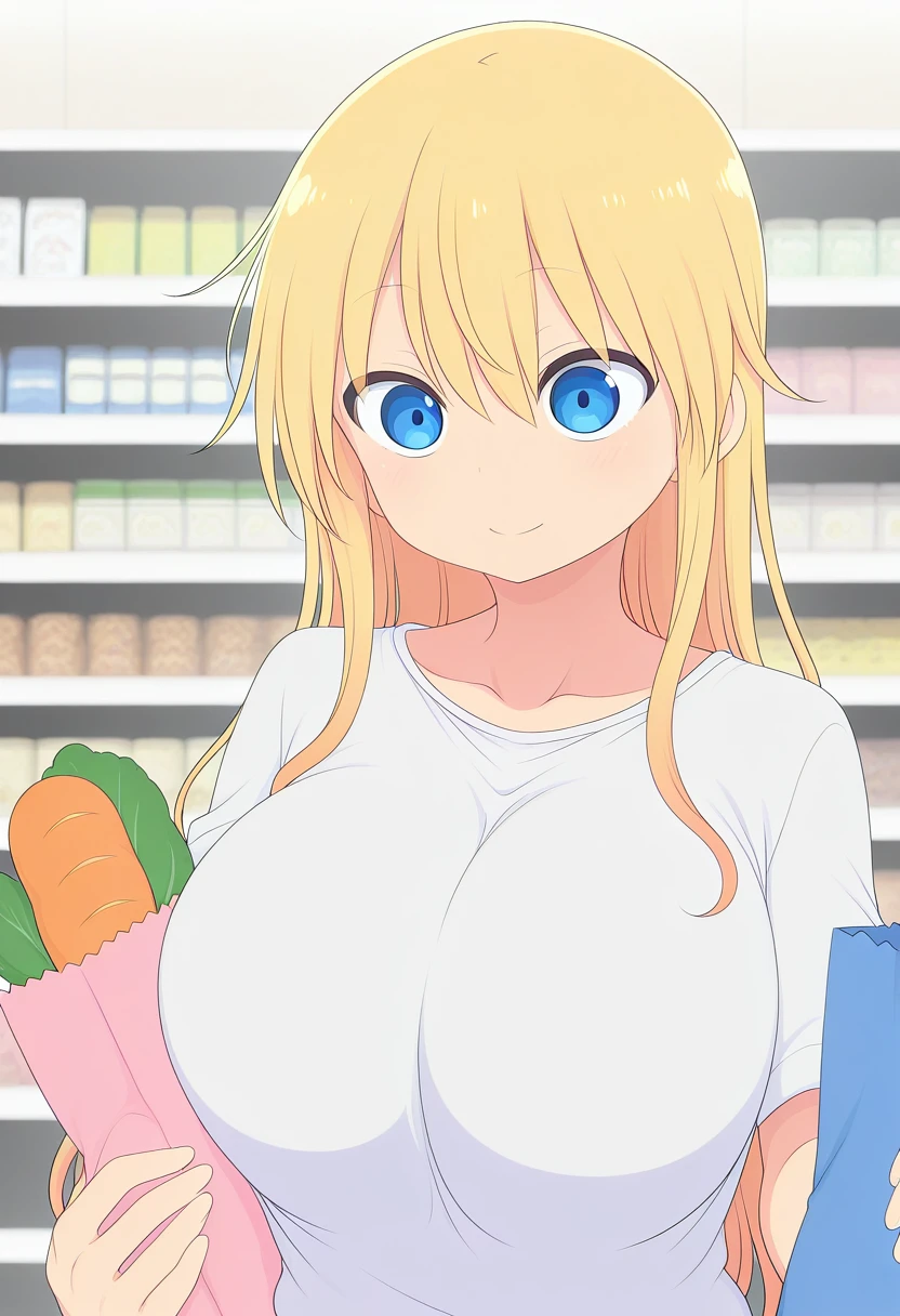 (1girl, solo:1.5), blonde hair, short hair, hairband, Purple eyes, ,nsfw , large breasts, nipple, Walking, , ,ShoppingMall, , frozen, wet, smile,, Naked, Blind ,Temptation, Blank look, empty eyes, Standing pee