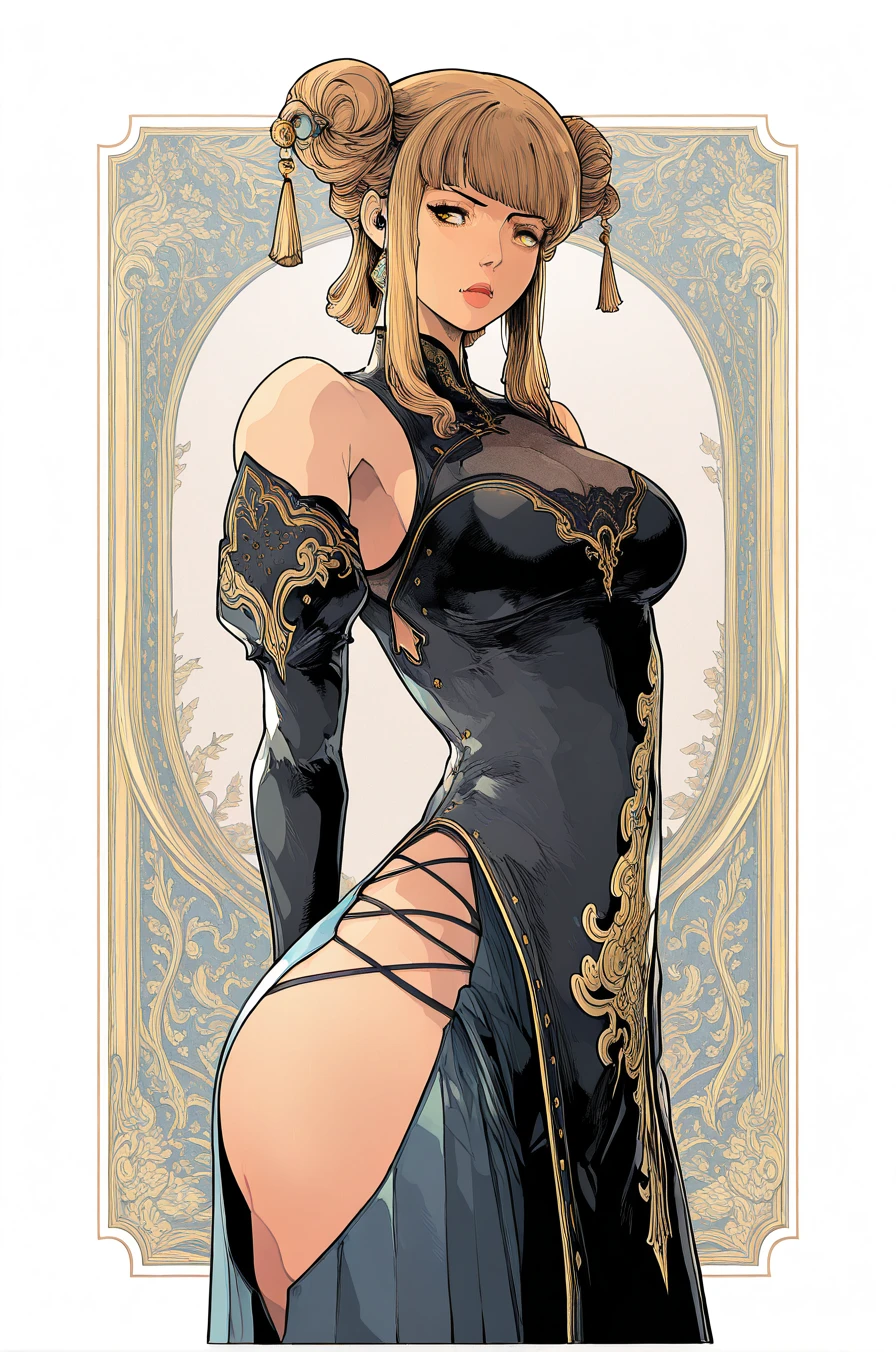 ((Detailed face)),((Mucha's style)),(vulgar),(portrait),Tits that are too big,blond hair,pompadour,(arms behind back:1.2),((addiction to sex))((light-armed man warrior)), half sticking out of clothes,(high position:1.6)
