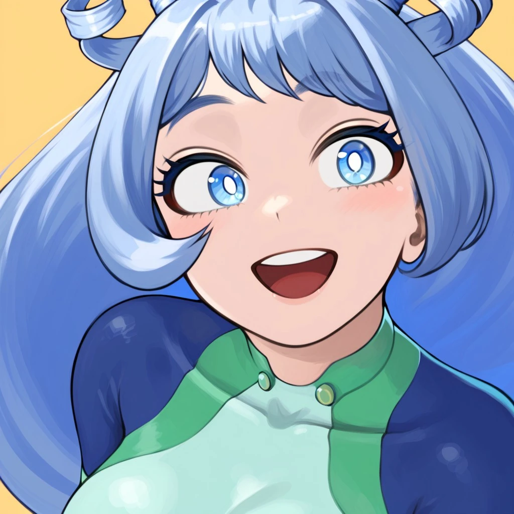 score_9, score_8_up, score_7_up, score_6_up, score_5_up, score_4_up, source_cartoon, <lora:confetti-extract- ponyxl:0.85>, detailed eyes, easynegative, rating_explicit, Expressiveh, 1girl, solo, furin, big breasts, smiling at viewer, large breasts, close up
nejire hado, long hair, blush, open mouth, blue eyes, gloves, very long hair, blue hair, bodysuit, drill hair, bright pupils, multicolored clothes, twin drills, skin tight, light blue hair, superhero, hair horns, face angle