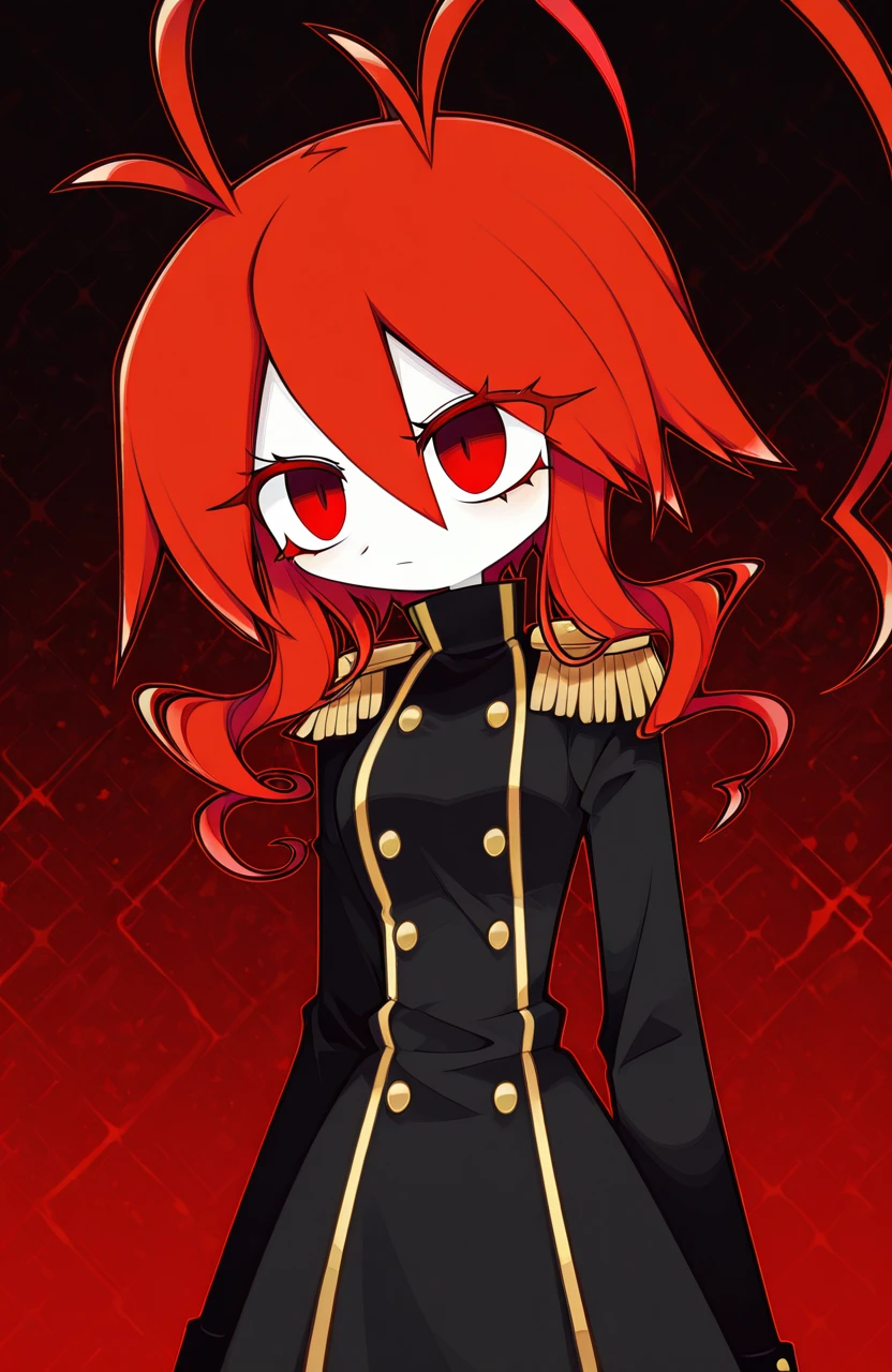 masterpiece,best quality,amazing quality,very aesthetic,absurdres,newest,score_9_up,(score_8_up),score_7_up,detailed face,detailed eyes,Highest Quality,perfect eyes,ultra-detailed,amazing quality,very aesthetic,perfect composition,intricate details,absurdres,<lora:LobcoOkegomV2:1>,lobco \(funamusea\),lobcoOkegom,1girl,antenna hair,black jacket,double-breasted,drill hair,epaulettes,eyelashes,hair between eyes,high collar,jacket,long hair,military,military uniform,pale skin,red eyes,red hair,solo,twin drills,uniform,dynamic pose,dynamic angle,<lora:OkegomStyle:0.8>,funamuseastyle,