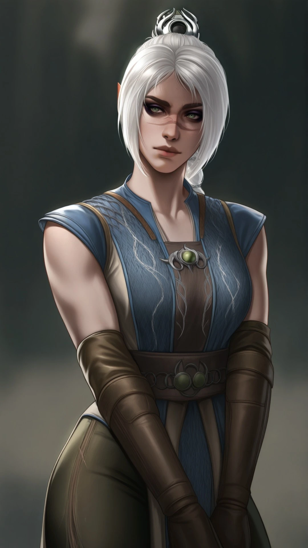 <lora:newdandon:1>,<lora:bg3-shadowheart:0.8>,xshadowheartx,white hair,long hair,ponytail,braid,green eyes,eyeliner,baldur's gate 3,scar on nose