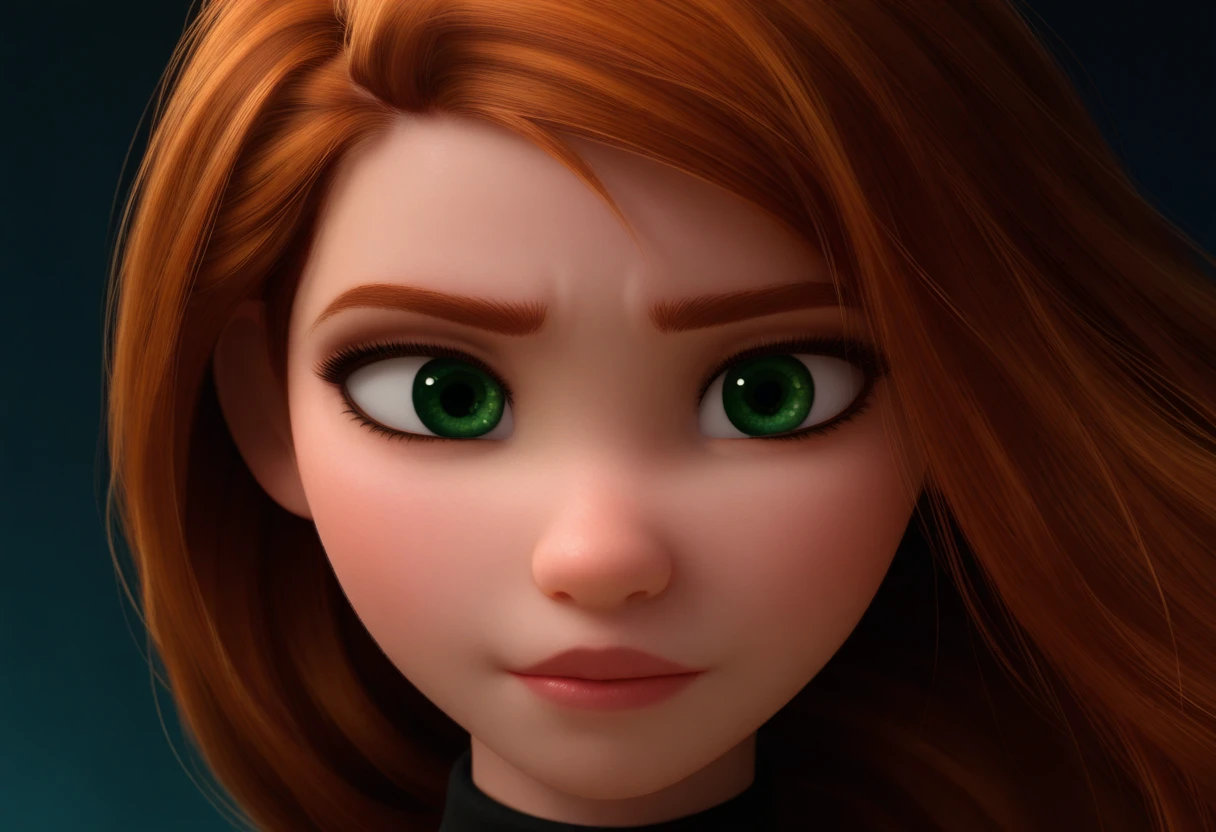 <lora:Dstyle_-_Illustrious_Disney_Style_V2:0.8>,dstyle,3d,1girl,green eyes,kim possible \(series\),action,portrait,, masterpiece, best quality, amazing quality, very aesthetic, absurdres, cute face, slender, detailed eyes, detailed hair,