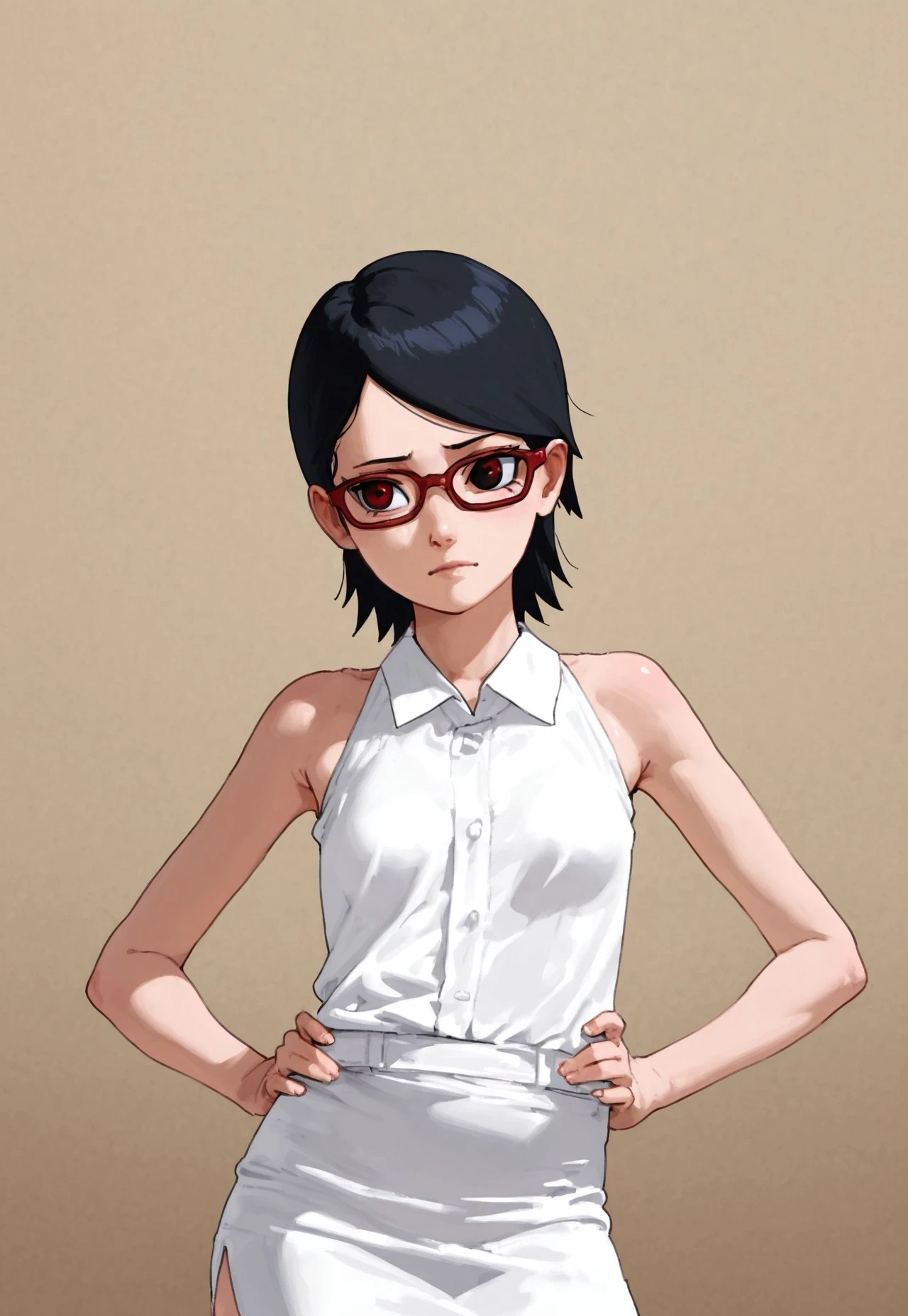 Short black hair anime girl in panties with and a big butt and glasses