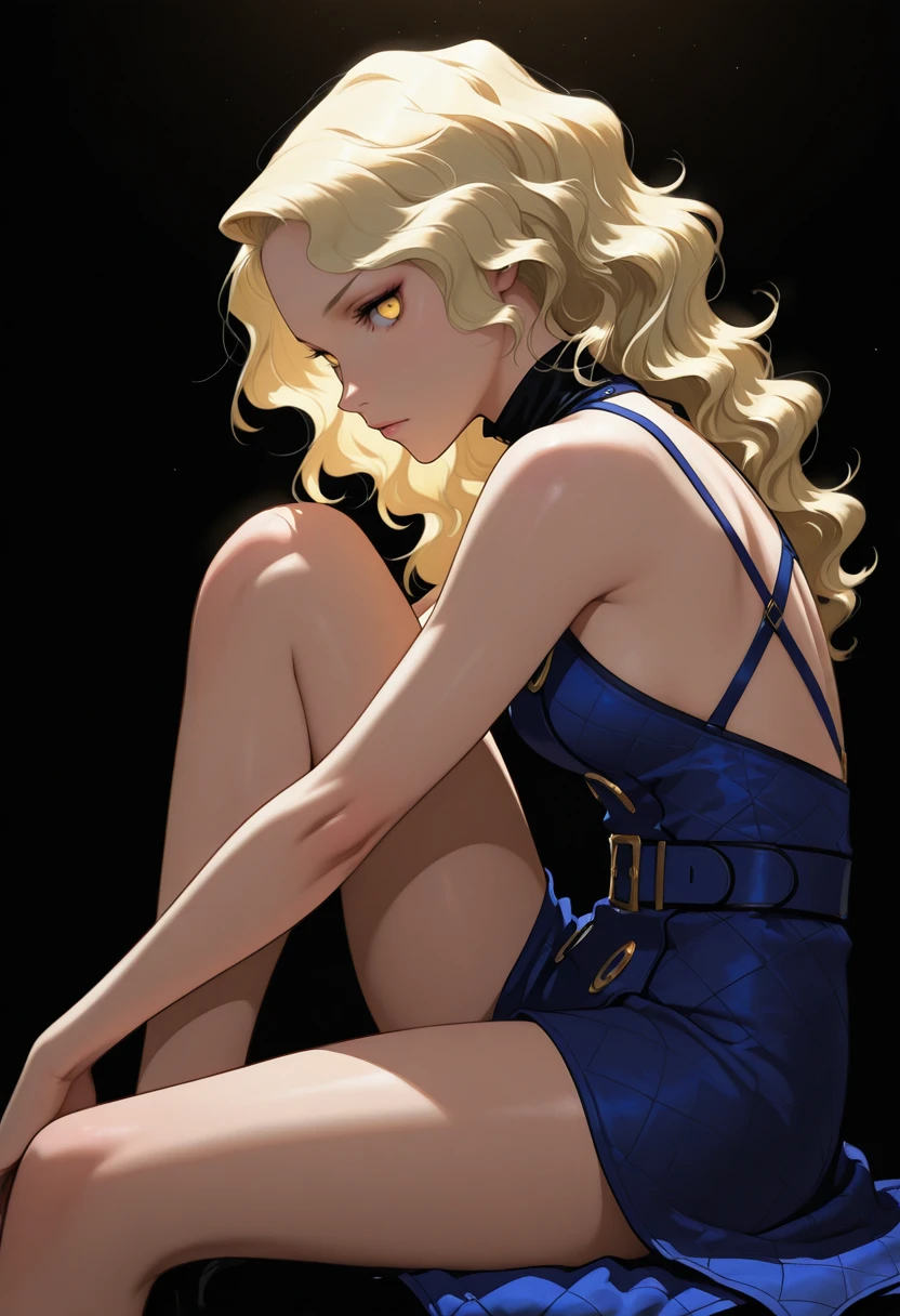 masterpiece, very aesthetic, best quality, absurdres, newest, solo,
<lora:ILP4Margaret:1>
P4Margaret, 1girl, yellow eyes, wavy hair, long hair, sitting, knee up, from the side, black background, back lighting