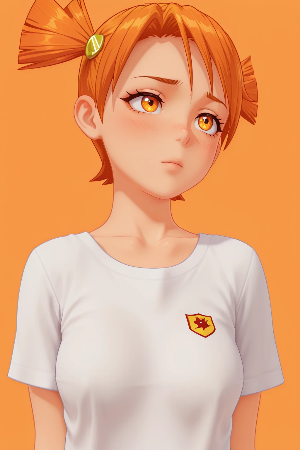 RIIIILF, BTBF, G3NSHIN, 3D, FAlisaF, orange hair, orange eyes, two pigtails, 1girl, solo, simple background, soft, smooth, very aesthetic, masterpiece, best quality, amazing quality, 8k, ultra-HD, high detail