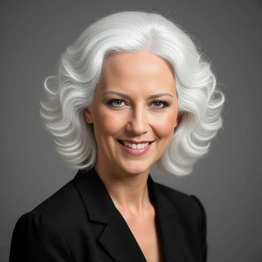 Shelley, professional head-and-shoulders portrait, white hair