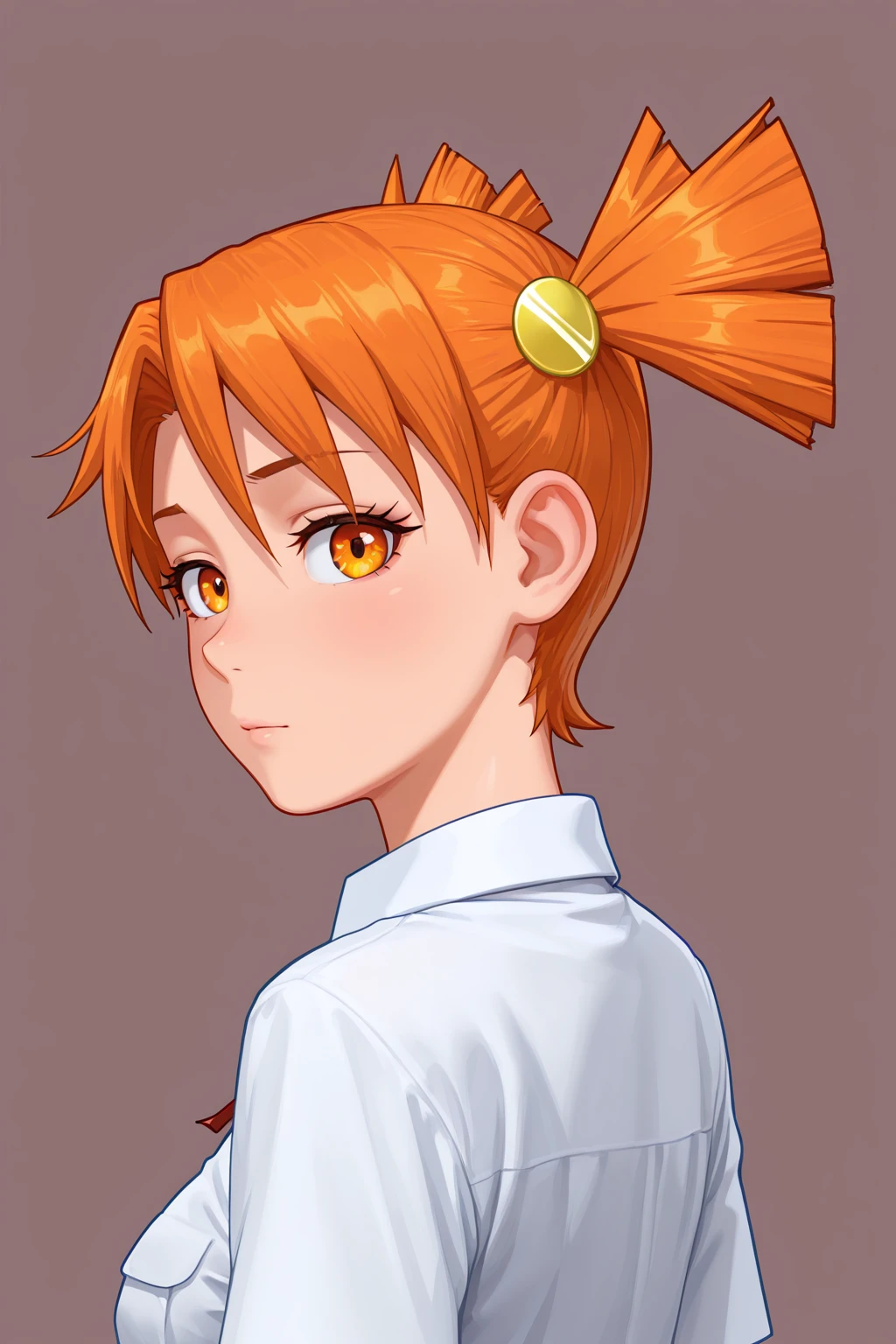 FAlisaF, orange hair, orange eyes, two ponytails, 1girl, solo, simple background, soft, smooth, very aesthetic, masterpiece, best quality, amazing quality, 8k, ultra-HD, high detail