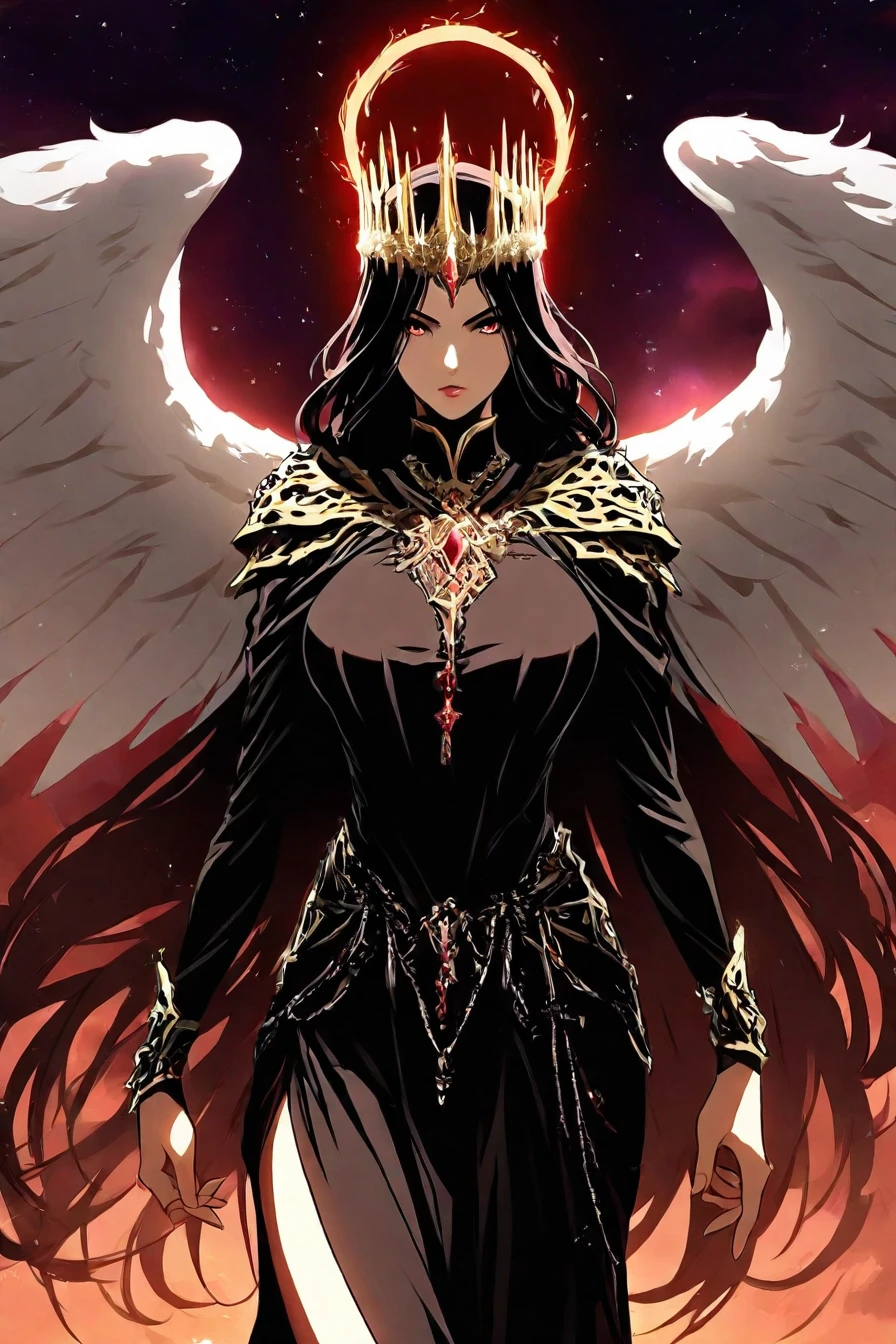 1girl, solo, alone, angel, wings, looking at the viewer,<lora:dark_fantasy_epic_illustriousXL_by_zura_janai-000029:1>, dark_fantasy_epic, dark fantasy, masterpiece, highres
