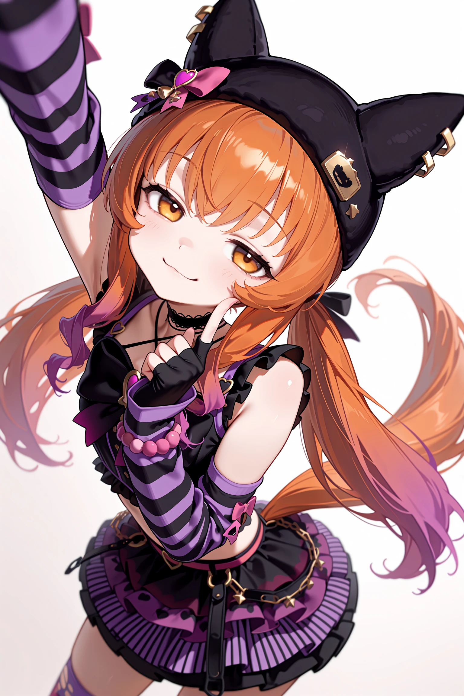 1girl, solo, mayano top gun \(rockin' mewmeow\) \(umamusume\), horse girl, horse tail, 
smug, jitome, 
standing, arm up, index finger raised, 
white background, 
cowboy shot, dutch angle, face focus, looking at viewer, <lora:rockinmewmeowillv2:0.8>,, masterpiece, best quality, amazing quality, very aesthetic, absurdres, highres, newest,<lora:xl_saturation_slider:0.1> <lora:add-detail-xl:1> <lora:illustriousXLv01_stabilizer_v1.121:0.4> <lora:reduce_wrinkles_illstriouosv0.1_ADDifT_2_in_1_v1.2:0.9>