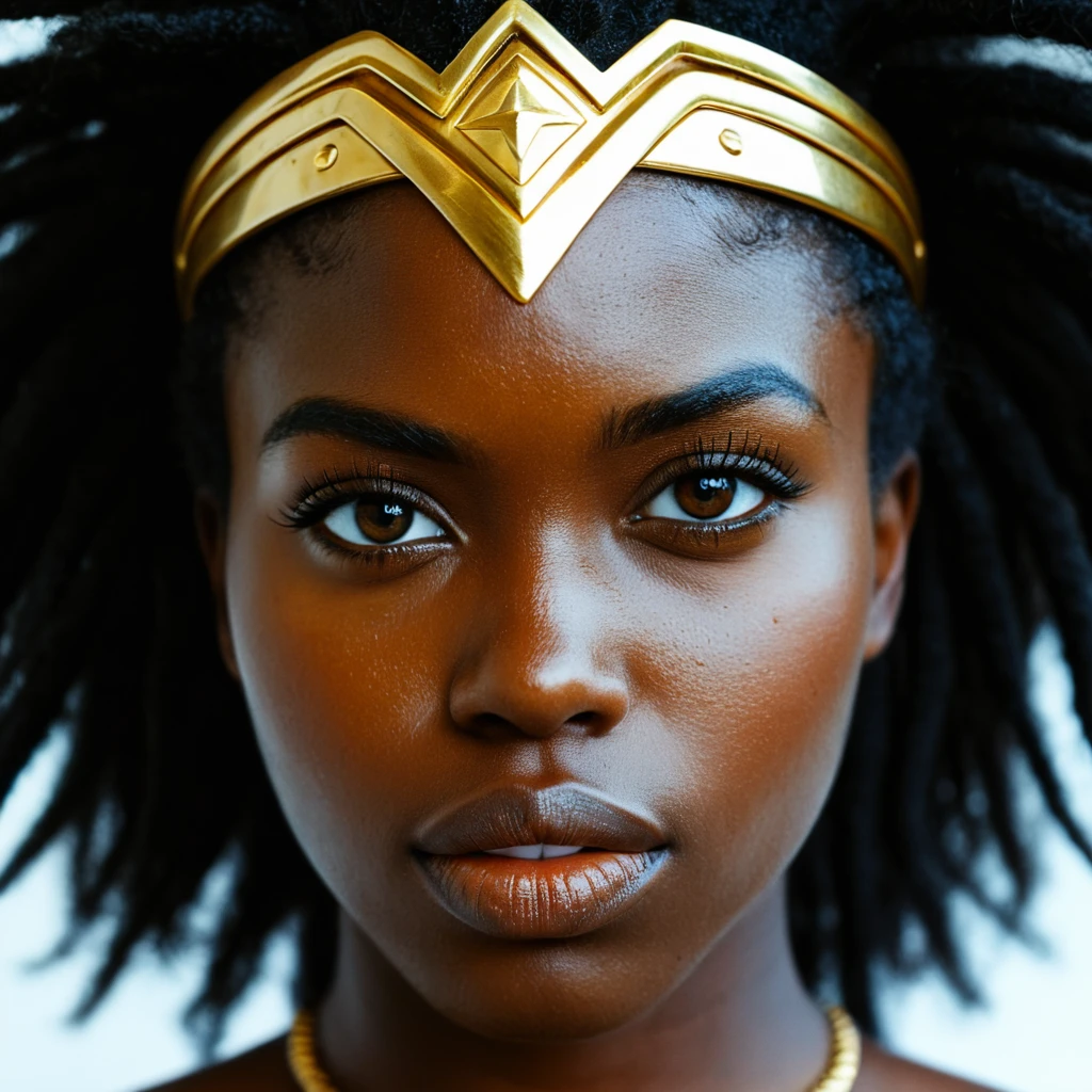 UHD, 4k, ultra detailed, cinematic, a photograph of <lora:Wonder Woman illu v1.1:0.9>
Drawing Wonder Woman a face focus of an African woman with a golden head piece on her head, perfect image, perfect body, perfect anatomy, Kodak film, high quality photography, wonder woman style, solo, looking at viewer, simple background, black hair, white background, brown eyes, closed mouth, lips, portrait, dreadlocks, nose, black African wonder woman style, messy African hair, epic, beautiful lighting, inpsiring