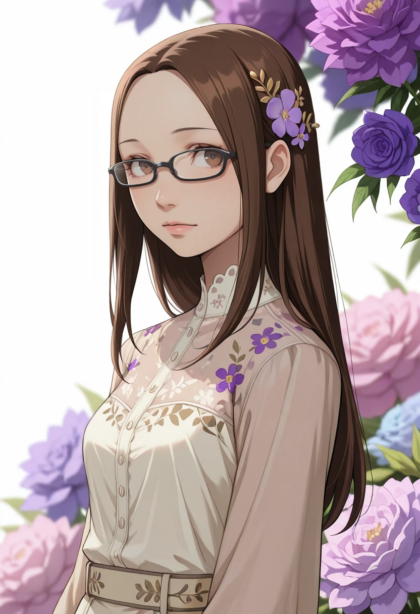 masterpiece, very aesthetic, best quality, absurdres, newest, solo,
<lora:ILP4Chihiro:1>
P4Chihiro, 1girl, brown hair, long hair, brown eyes, glasses, hair adorned with floral accents, surrounded by vibrant purple flowers. Soft focus, dreamy aesthetic, natural light, shallow depth of field