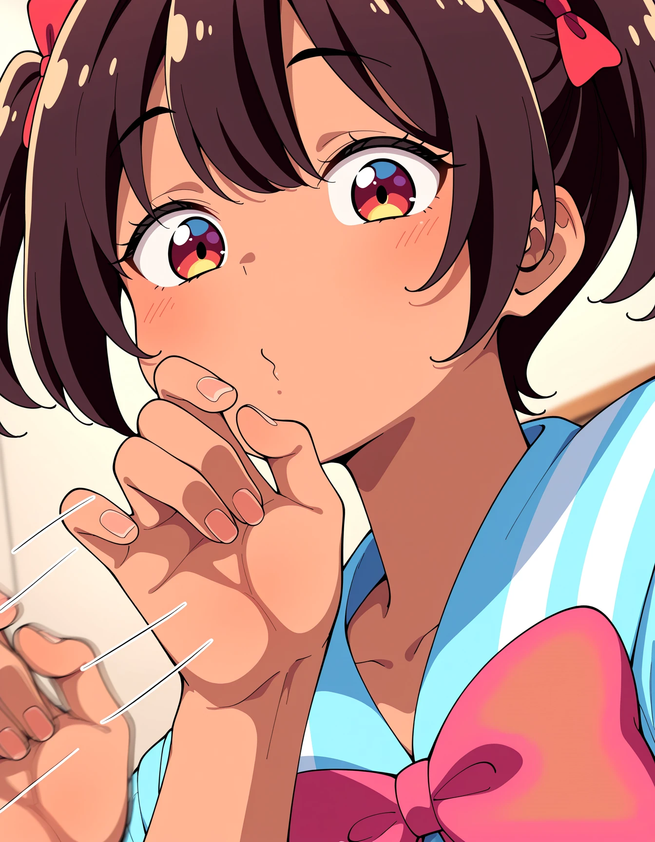 1girl, solo, <lora:handjob gesture_IL_v1-000040:0.8> handj0b gesture, single hand up, looking at viewer, (hand afterimage:0.8),, masterpiece, best quality, amazing quality, very aesthetic, absurdres, newest,