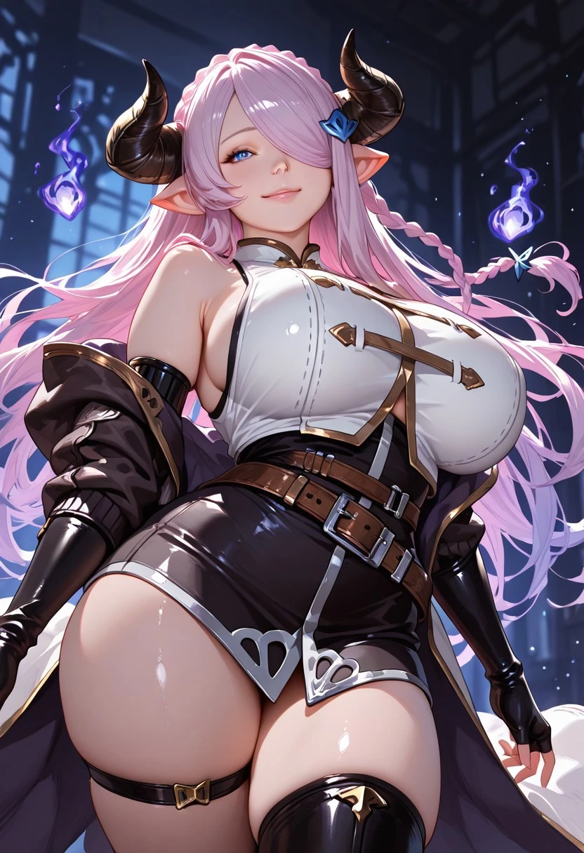 <lora:0277 Kuroinu Olga Discordia Fan Costume_v1:1> ruanyi0277, thigh boots, hair ornament, thong, elbow gloves, tattoo, pointy ears, elf, <lora:Frieren:1> Frieren, twintails, earrings, sitting on treasure chest, small breasts, white hair,, absurdres, ultra detailed, masterpiece, best quality, aesthetic, detailed,