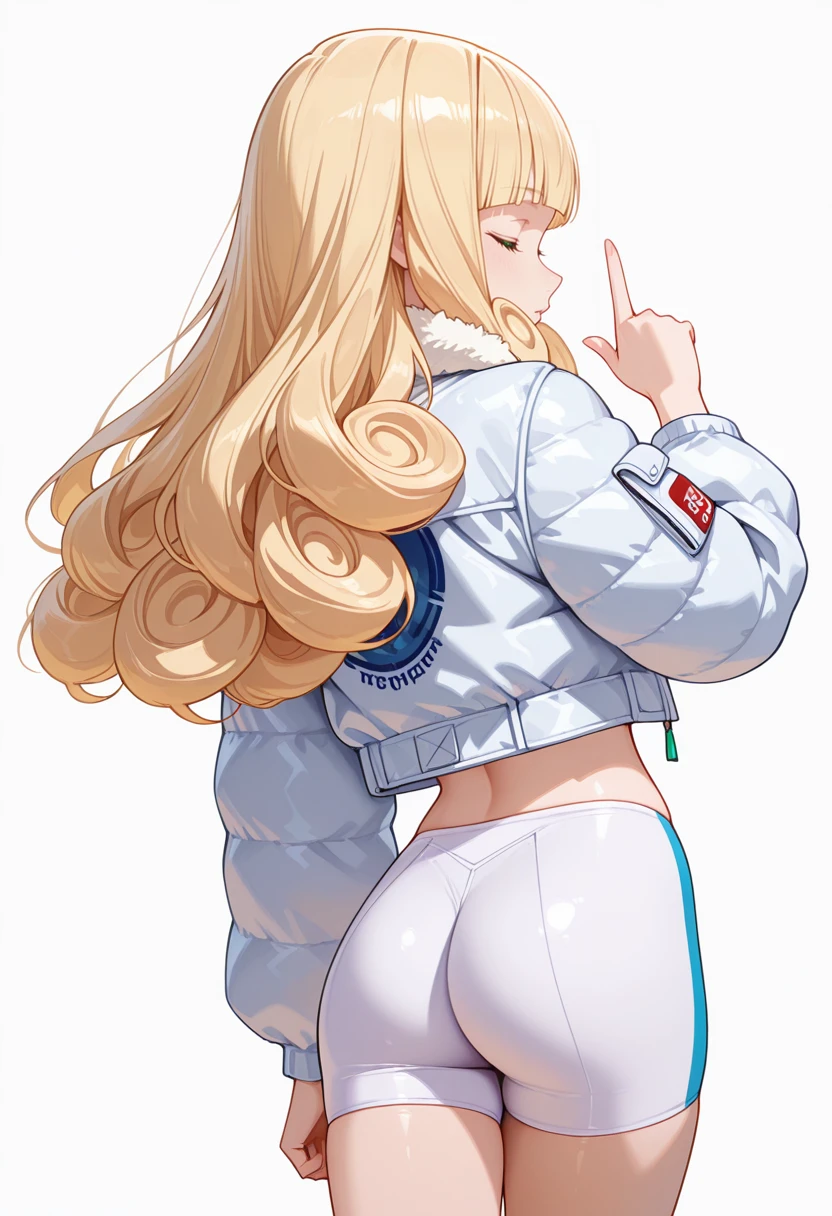 Super detailed、highest quality、Best image quality、masterpiece、8K、Anime Face、A kind smile、Open Mouth、Sparkling Blue Eyes、(Long blonde wavy hair:1.5)、Heavy bangs、Wearing a maid headband、(SFW huge body)、(((Rear view)))、Cowboy Shot、(Wearing a white thong:1.5)、Muscles of the whole body、Kneel、(Place your hands on your hips:1.2)