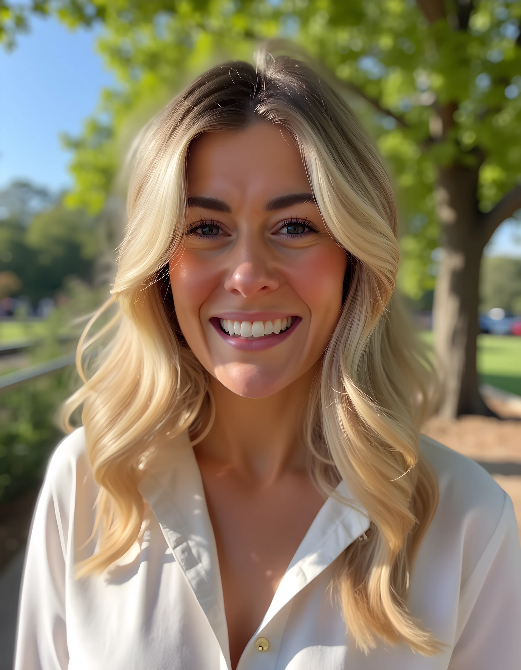 IMG_0101.jpg a selfie of suzannahlipscomb, a woman with gold blonde hair, outside on a university campus.