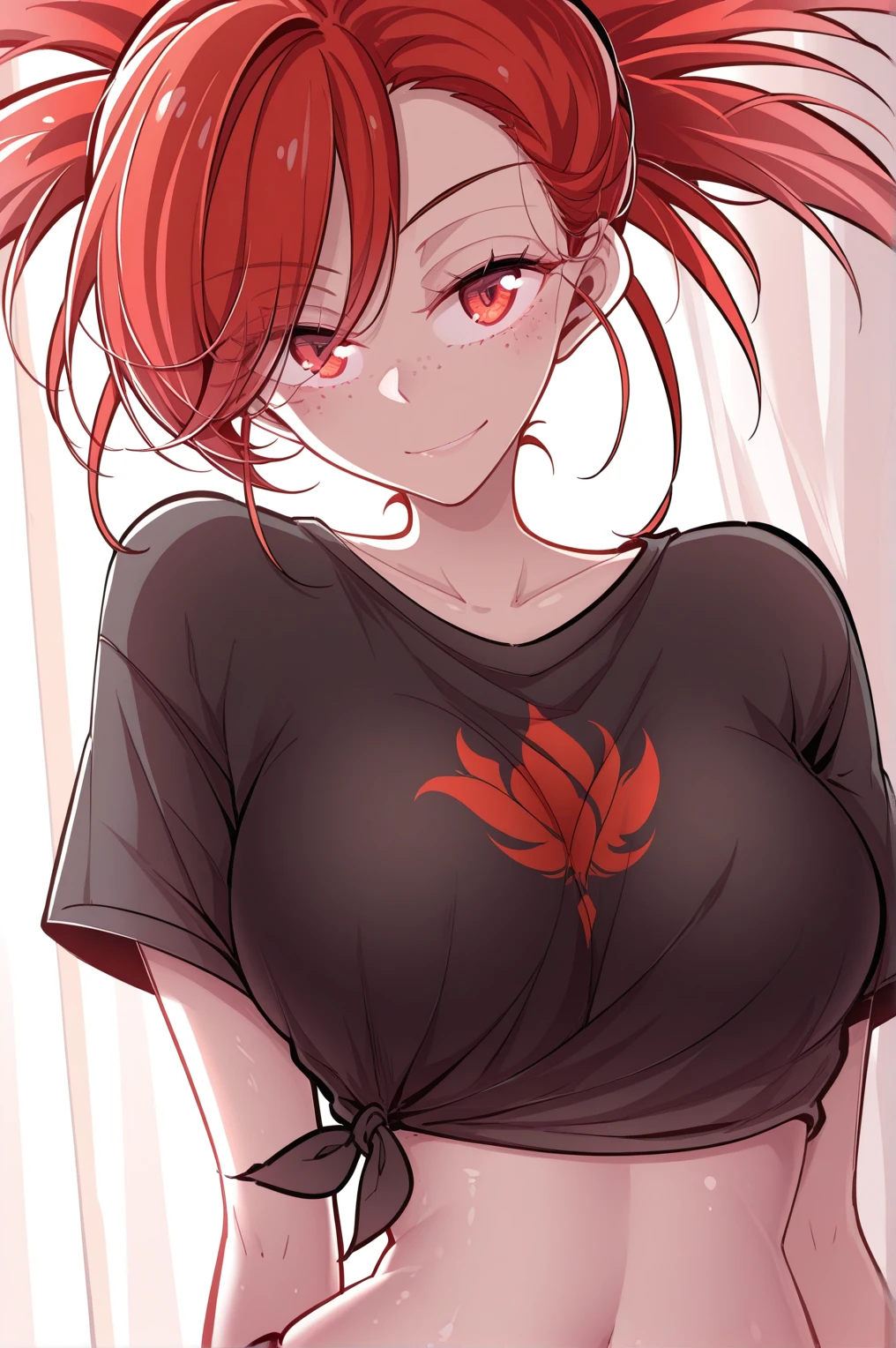 FeiLuoMaoArt,

safe_pos, score_9, score_8_up, score_7_up, masterpiece, best quality, amazing quality, very aesthetic, absurdres, newest, 1girl, flannery, solo, red hair, red eyes, medium breasts, tied shirt, confident smile, close-up pose, looking at viewer, soft lighting, detailed light, (soft lighting, side lighting, reflected light), light freckles, (intricate and beautiful:1.2), (beautiful detailed eyes:1.2), peaceful atmosphere, serene expression, vibrant background, (skindentation), (lustrous skin)


,Single View, FeiLuoMaoArt