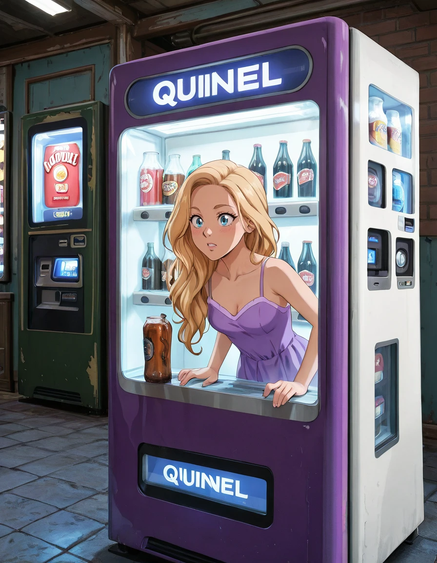 anime artwork masterpiece, best quality, <lora:VendingMachineQuiron_illus:1> vendingMachineQuiron , trapped inside a denim blue vending machine, stuck in object, stuck, public use, a beige vending machine , beer, soda, soft drinks, glass of beer, beer bottle, wine bottle, claw_machine , trapped inside, , solo, Rapunzel (Tangled): Rapunzel's long golden hair, purple dress, and adventurous spirit make her a favorite Disney princess character to cosplay., . anime style, key visual, vibrant, studio anime, highly detailed