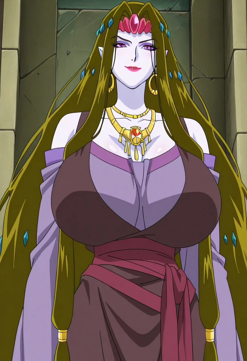 Albedo,Overlord,long curly drill hair,Purple lips,eyeshadow, Sleeved thin Black frill dress with cleavage,,Fullbody,Big breast,Wide hips,Jewel necklace,big chandeller earring,diamond Wedding ring,Detailed face,Bare neck,Enter the hall,Jewel ring,black long nail,professional makeup,Mature,Detailed eyes,curvy figure,Hoops bracelet