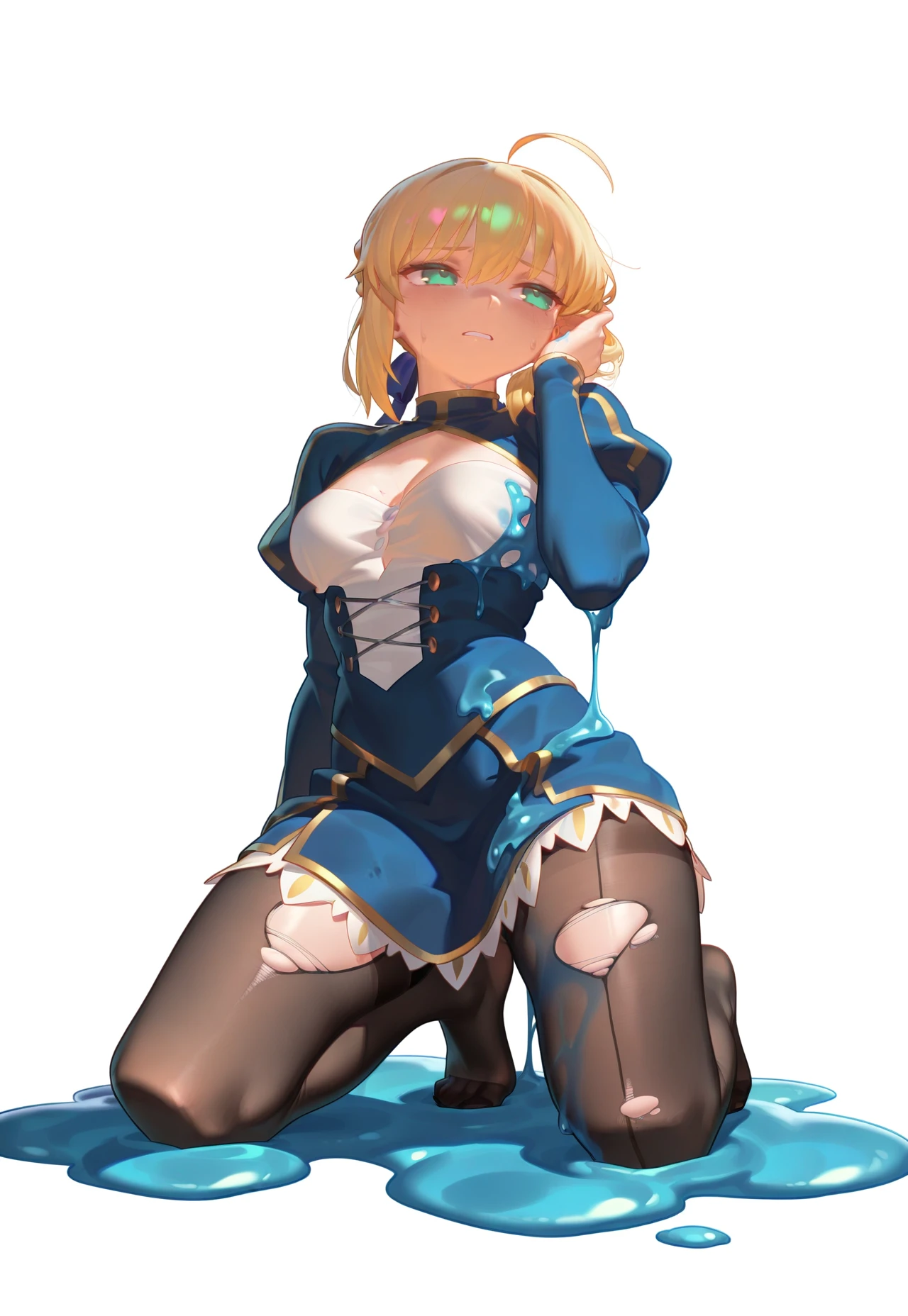 (masterpiece, highest quality), Armor that shows off breasts, pleated skirt,Tree eyes,round face, twin tails, thin hair, big breasts, half undressed, sitting, Spread your legs to show your panties, on the bed, grinning face, Glasses,nipple,Beautiful foot line,Sweat,naked thighs,Sexy and plump body