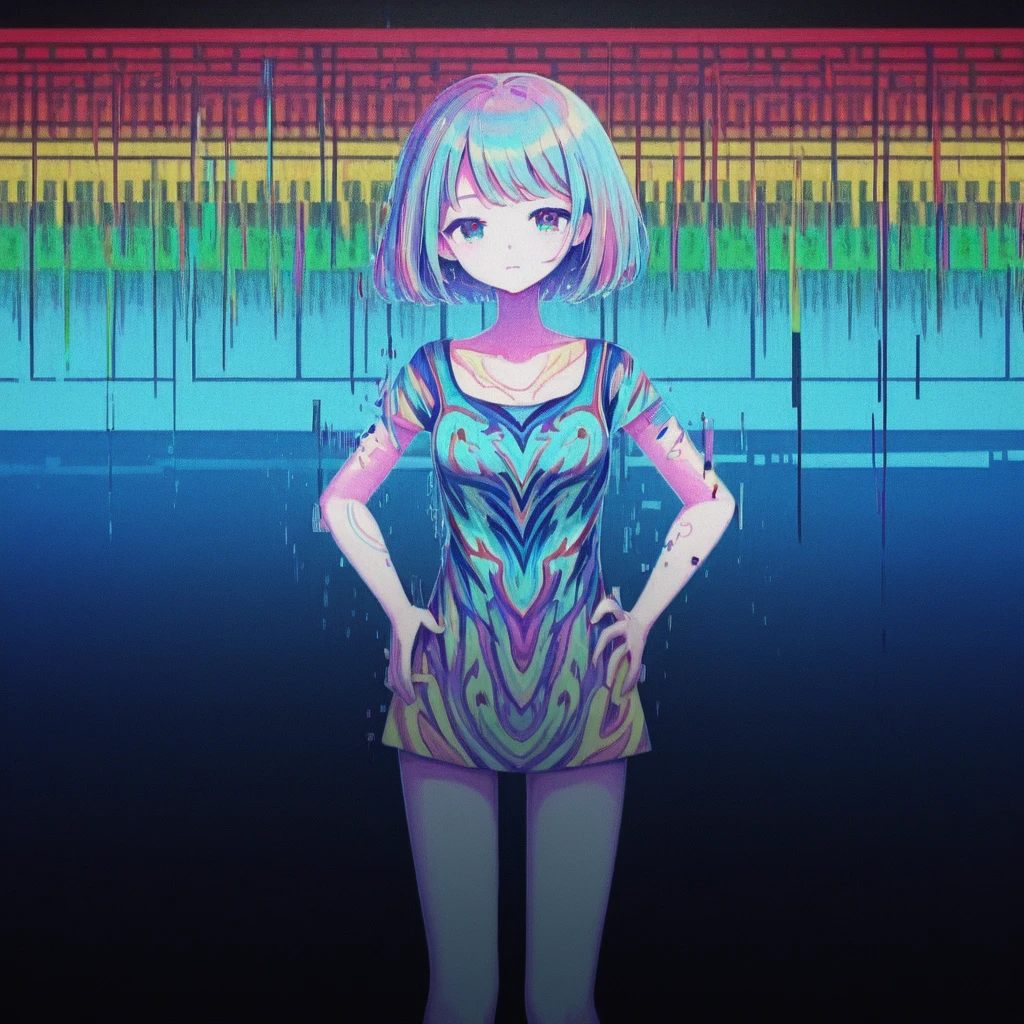 <lora:Glitch_Concept:1.4> k4, abstract, colorful, glitch, 1girl, solo, Standing tall with hands on hips