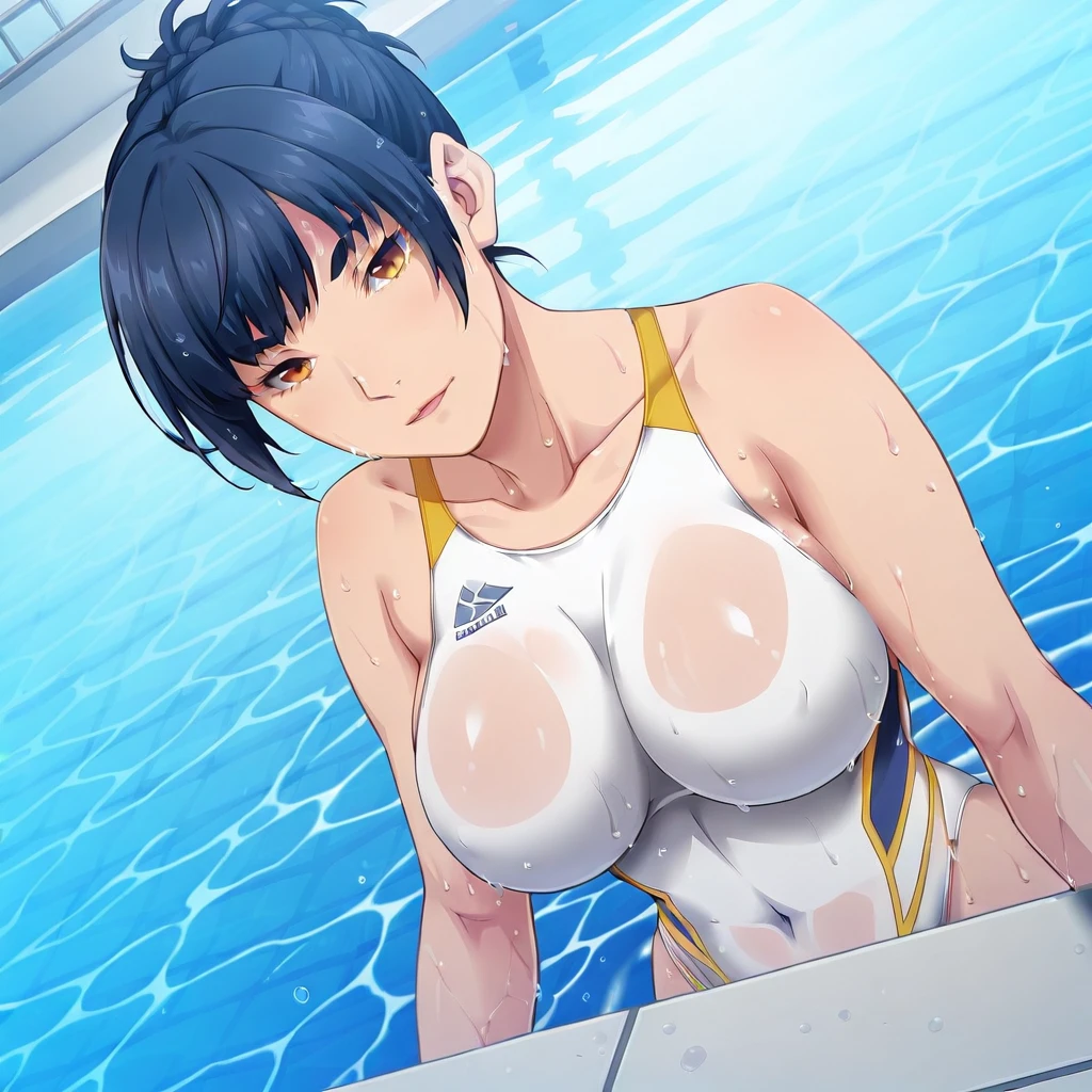 Score_9, score_8_up, score_7_up, score_6_up, score_5_up, score_4_up, source_anime, solo, 1girl, cute student, young female, sagging huge breasts, wide hips, thick thighs, huge areolae, areola slip, black areolae, tanned skin, in poolside, sideview, detailed eyes, brown eyes, looking at viewer, crowded, competition swimming suit, ahegao, collarbone, head tilt, very hairy stomach hair, showing armpit, hairy armpit hair, bukkake sperm on armpit, cum shot, sperm, raper with big penis, Japanese, hentai, crowded, having sex, sex from behind, side view, pov, spreading legs, hand behind the head, fecundation mark, raping, inserting penis