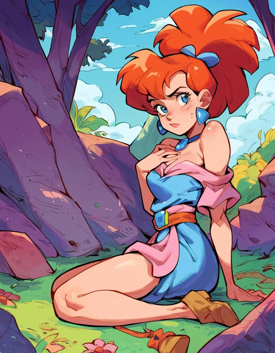 masterpiece, best quality, ultra-detailed,, detailed face, delicate eyes, gradient eyes, gradient hair, light tracing, 1girl, wearing Boyshorts, torn clothes, sexy, [cameltoe:0.5], at (street:1.2), morning, <lora:st_deponia_v1:0.8> goal, deponia, dynamic pose