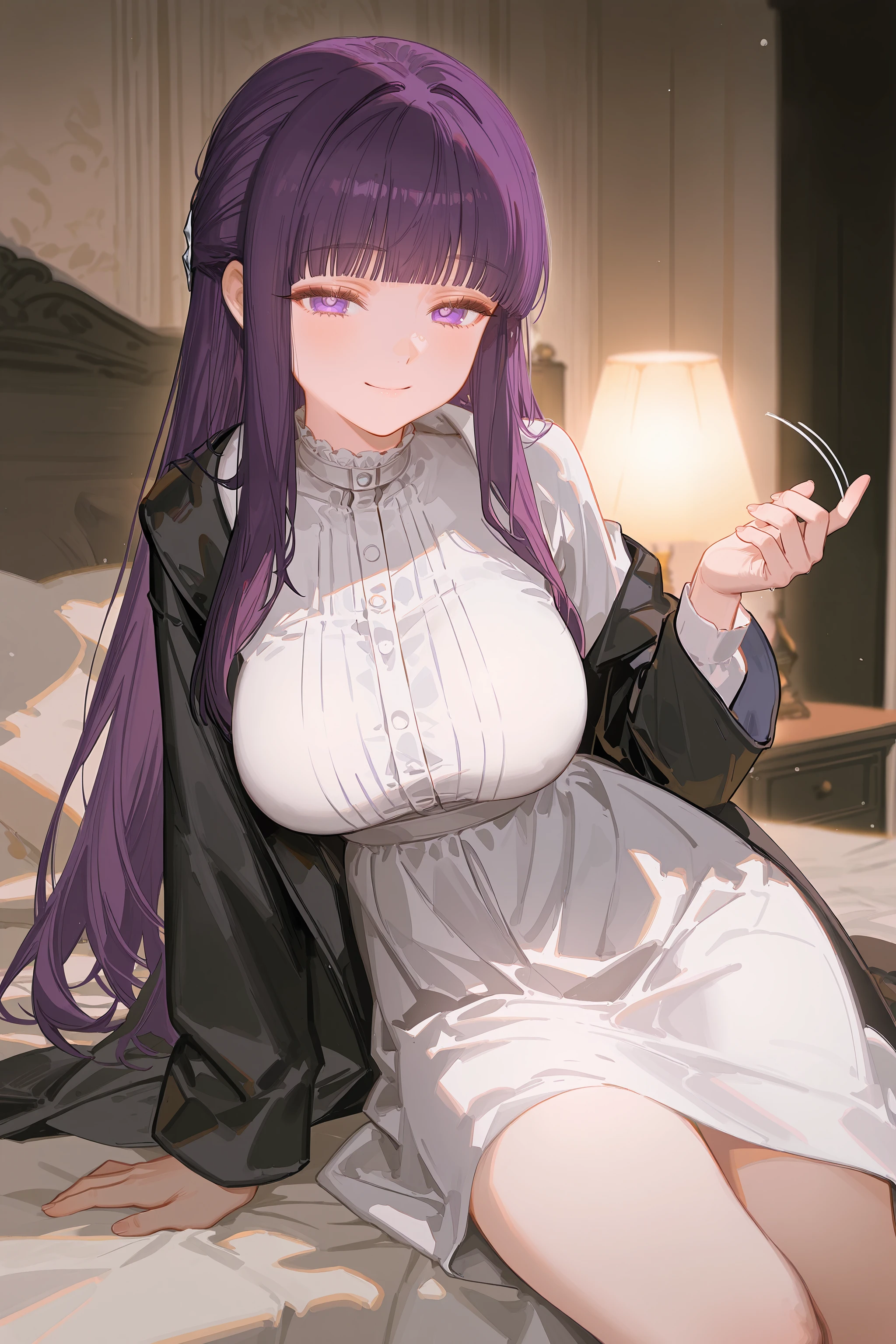 1girl, fern \(sousou no frieren\), solo, large breasts, black coat, long white dress, cowboy shot, bedroom, depth of field, sitting on side of the bed, reclining, arm support, gasping, ecstasy, seductive smile <lora:Char-Fern-IL-V1:0.8:hr=0.6>, ciloranko, alphonse \(white datura\), ask \(askzy\), gomzi, you shimizu
masterpiece, best quality, amazing quality, very aesthetic, absurdres, newest, (scenery, volumetric lighting), ray tracing, (bloom:1.4), cinematic