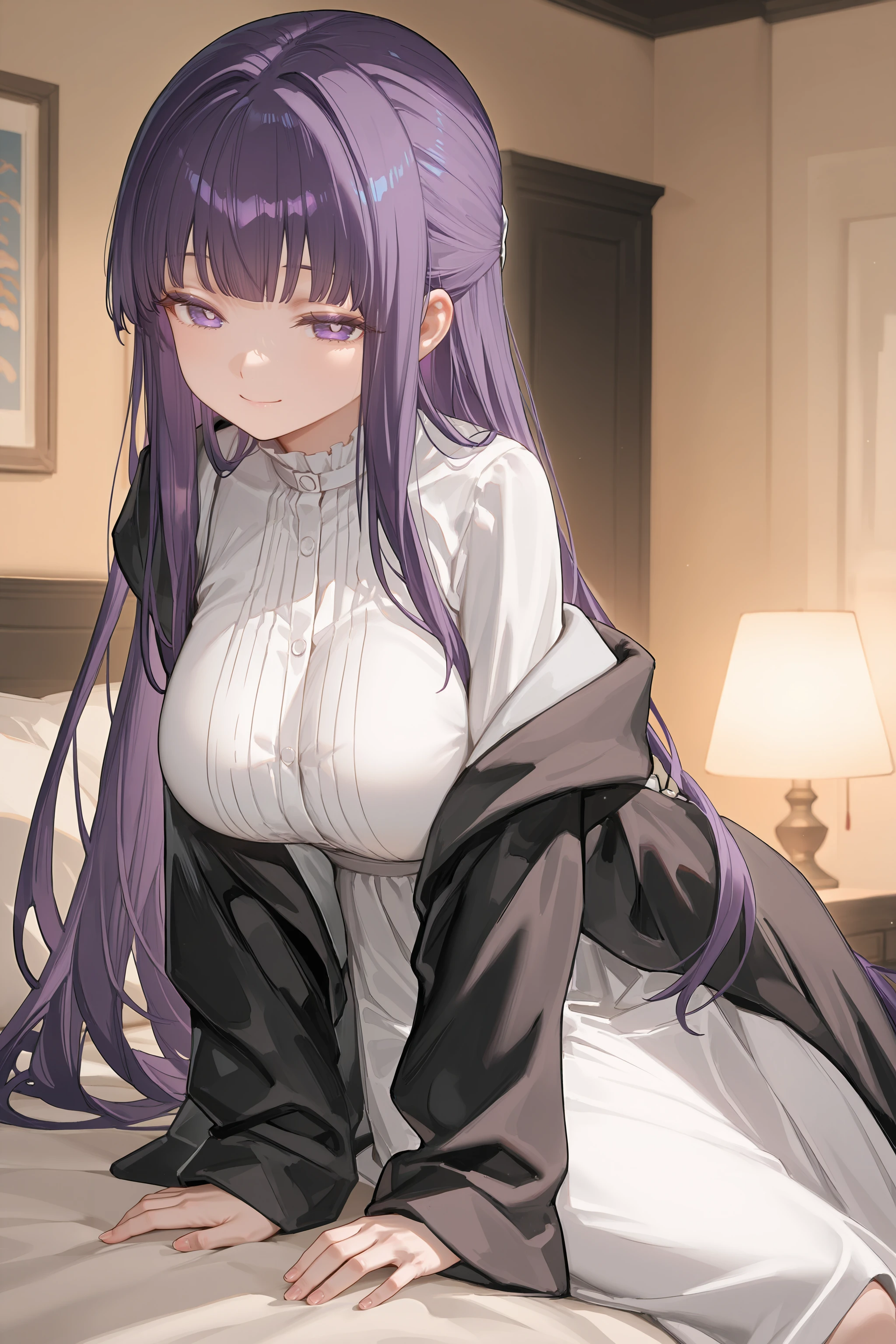 1girl, fern \(sousou no frieren\), solo, large breasts, black coat, off shoulder, long white dress, cowboy shot, reclining, bedroom, indoors, depth of field, gasping, ecstasy, seductive smile <lora:Char-Fern-IL-V1:0.8:hr=0.6>, mimoza \(96mimo414\), rei \(sanbonzakura\), mochi \(circle rin\), (rhasta, yonchan, watao, minaba hideo:0.95)
masterpiece, best quality, amazing quality, very aesthetic, absurdres, newest, (scenery, volumetric lighting), ray tracing, (bloom:1.4), cinematic