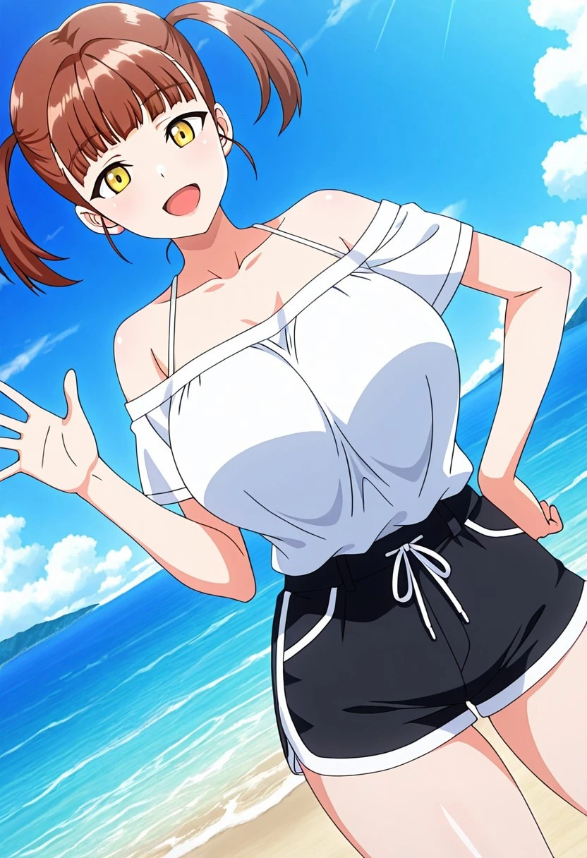 (((masterpiece))),fuyumi itadori, Anime girl characters, 1girl, solo, looking at viewer, medium hair, black hair,Yellowstone eyes, cleavage, bigger breasts, open mouth, collarbone,Not wearing clothes,Naked, tall girl, horny, big ass, beautiful face,Charming,  anime visual of a cute girl, screenshot from the anime film, & her expression is solemn, ahegao face, in the anime film, in an anime, anime visual of a young woman, she has a cute expressive face, still from anime, perfect breast, smile face, tall girl,nude, full body, All bodies visible, tall girl, perfect pose, Showing the crotch, 