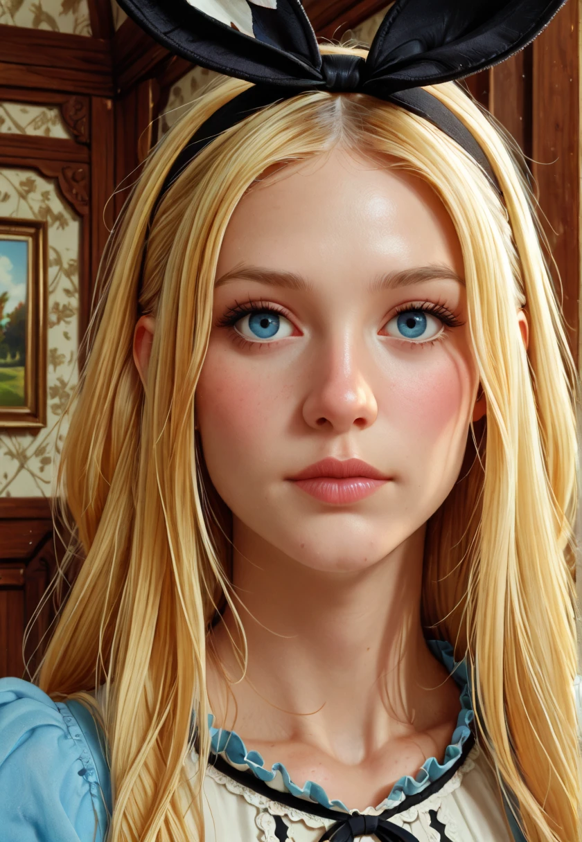 (masterpiece, best quality, highly detailed, realistic), source_western, 2.5d, screencap, portrait of alidd as a alice in wonderland, blond hair, hairband, blue dress, looking at the viewer, close up, blue eyes,
<lora:Alice_Liddel_IL:1> alidd