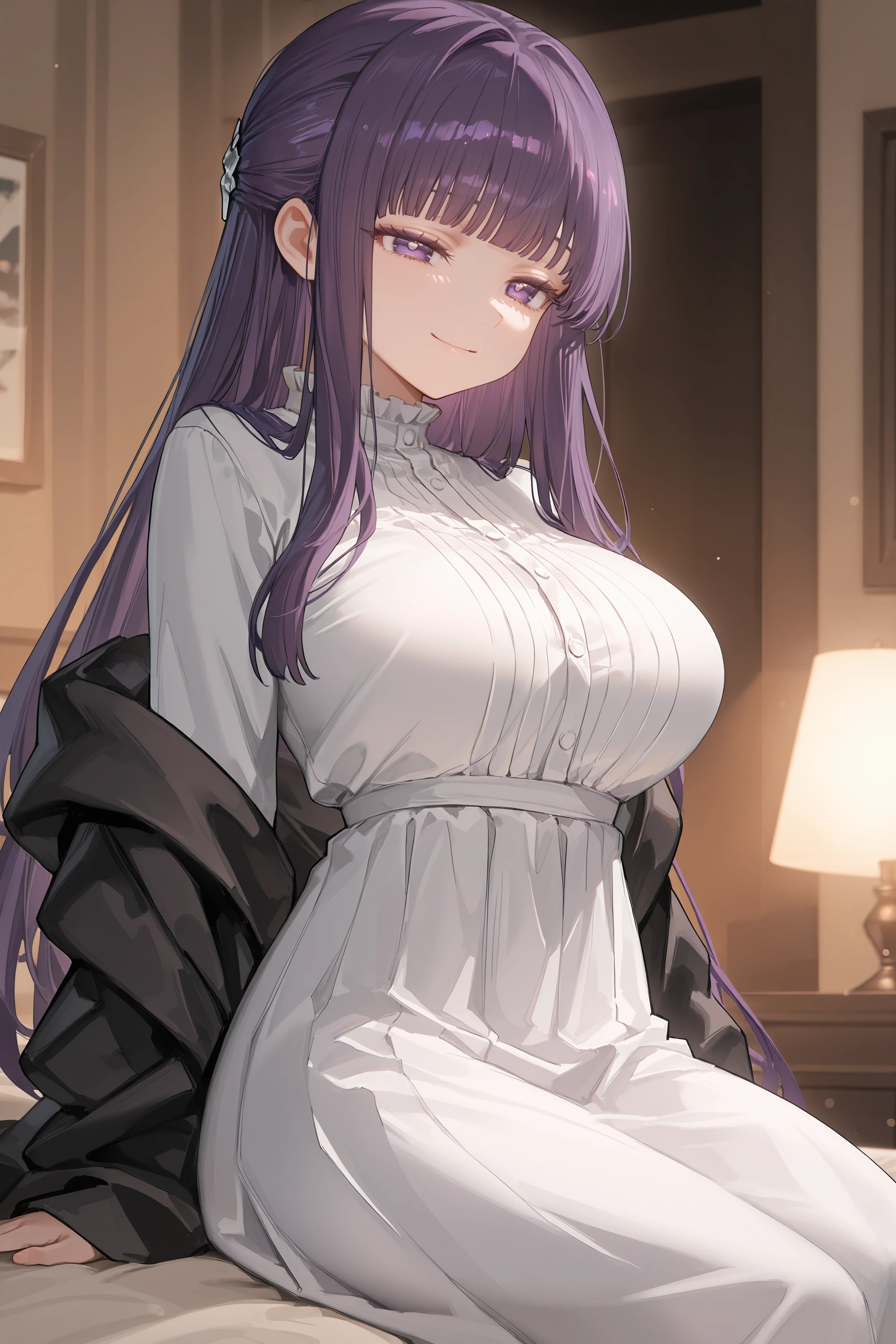 1girl, fern \(sousou no frieren\), solo, large breasts, black coat, off shoulder, long white dress, cowboy shot, reclining, bedroom, indoors, depth of field, gasping, ecstasy, seductive smile <lora:Char-Fern-IL-V1:0.8:hr=0.6>, mimoza \(96mimo414\), rei \(sanbonzakura\), mochi \(circle rin\), (rhasta, yonchan, watao, minaba hideo:0.95)
masterpiece, best quality, amazing quality, very aesthetic, absurdres, newest, (scenery, volumetric lighting), ray tracing, (bloom:1.4), cinematic
